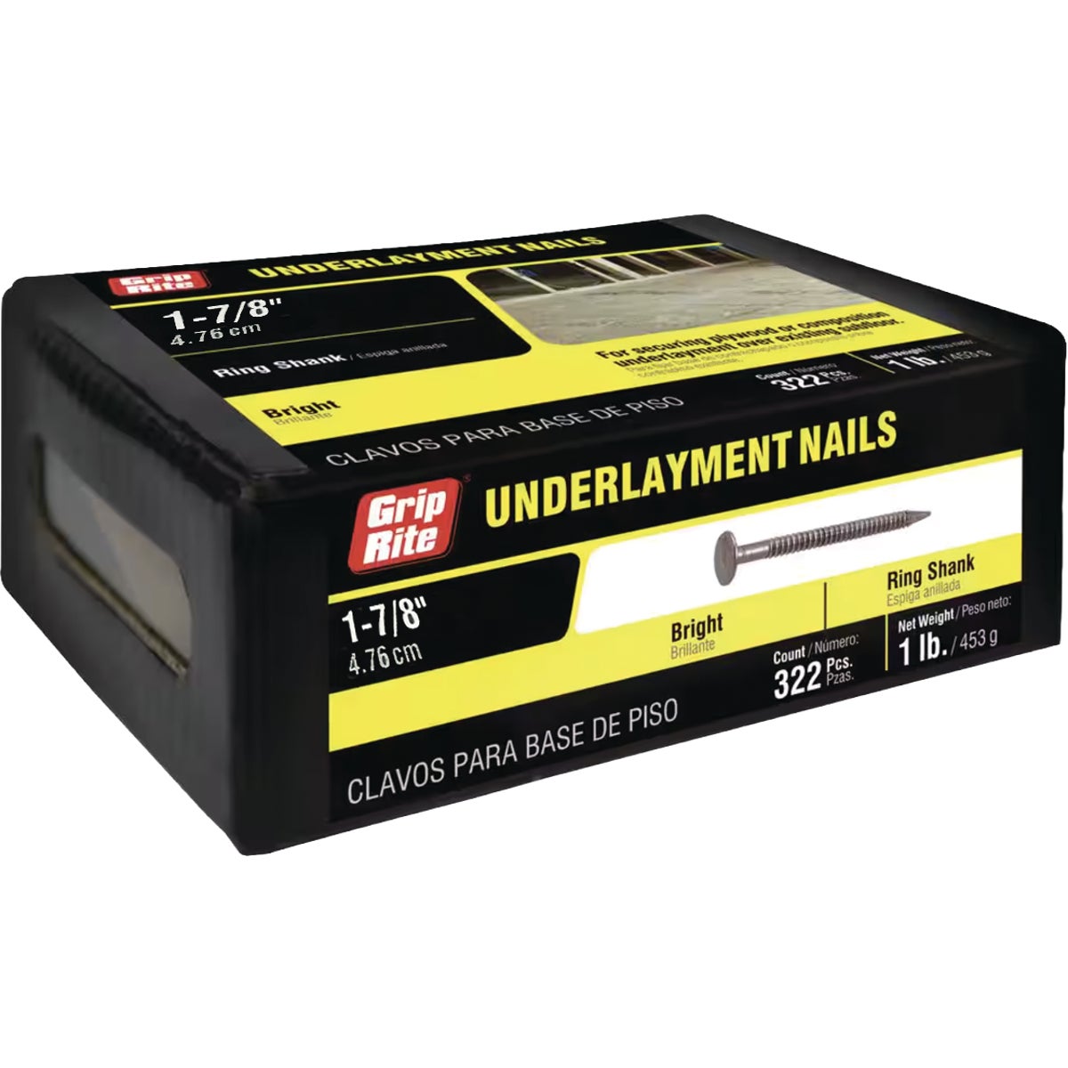 Grip-Rite 1-7/8 In. x 12-1/2 ga Ring Shank Bright Underlayment Nail (1 Lb.)