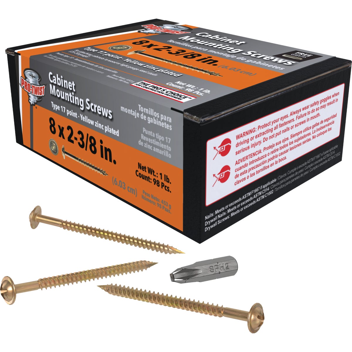 Pro-Twist 2-3/8 in. x 8 ga Combination Drive Round Washer Head Yellow Zinc Coated Screw (1 Lb.)