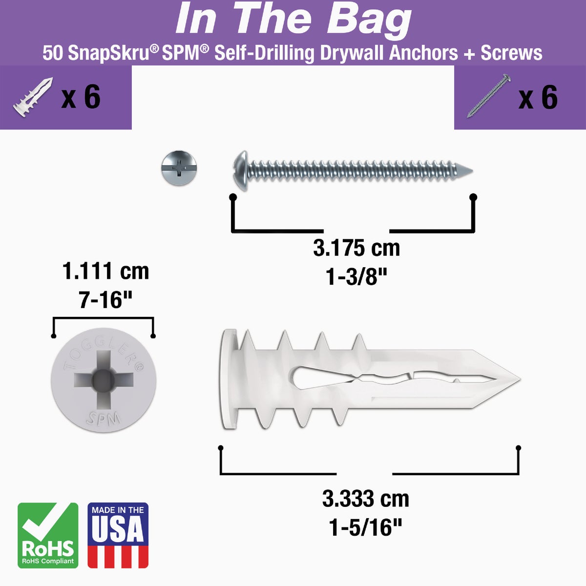 Toggler SnapSkru #6 x 1-1/4 In. 65 Lb. Nylon Self-Drilling Mini Drywall Anchor (65-Count) Image 2