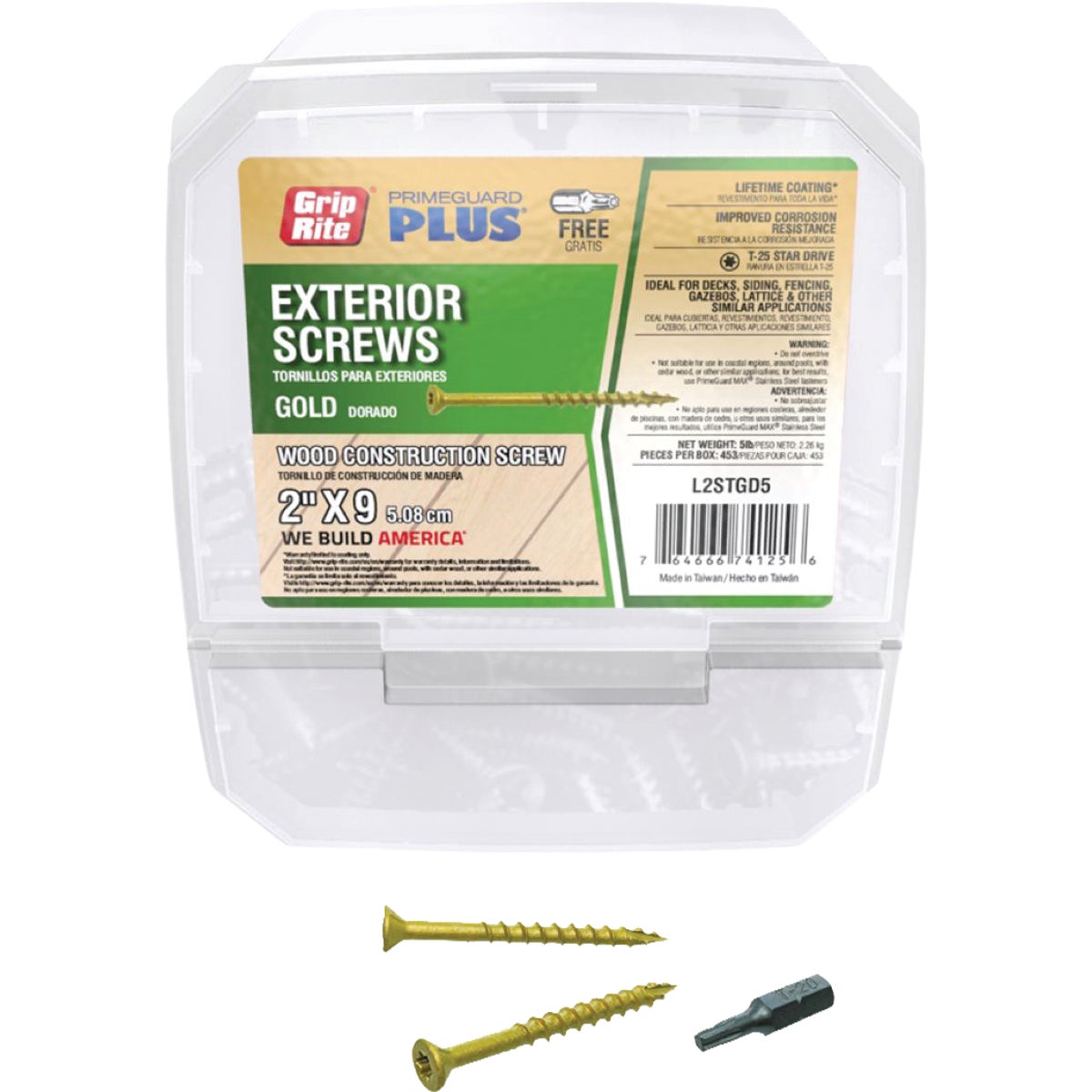 Grip-Rite PrimeGuard Plus 2 In. x 9 ga T-20 Star Drive Bugle Head Coarse Thread Type 17 Point Gold Exterior Construction Screw (5 Lb.)