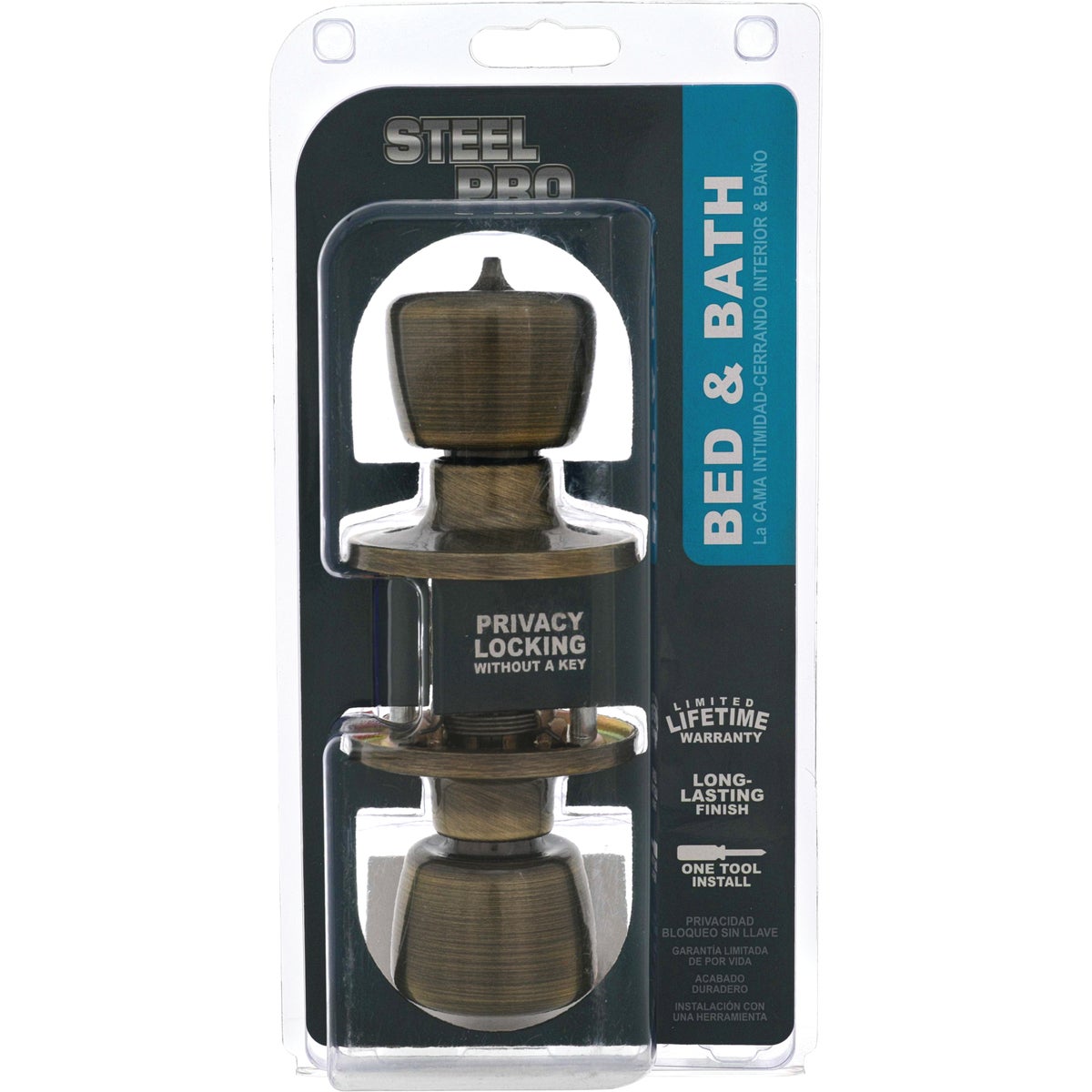 Steel Pro Antique Brass Bed & Bath Door Knob Image 2