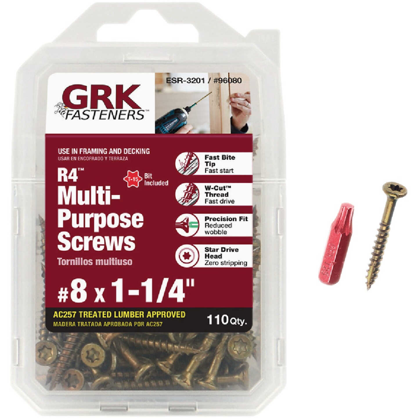 GRK R4 #8 x 1-1/4 In. Star Drive Multi-Purpose Wood Screw (110-Count) Image 1