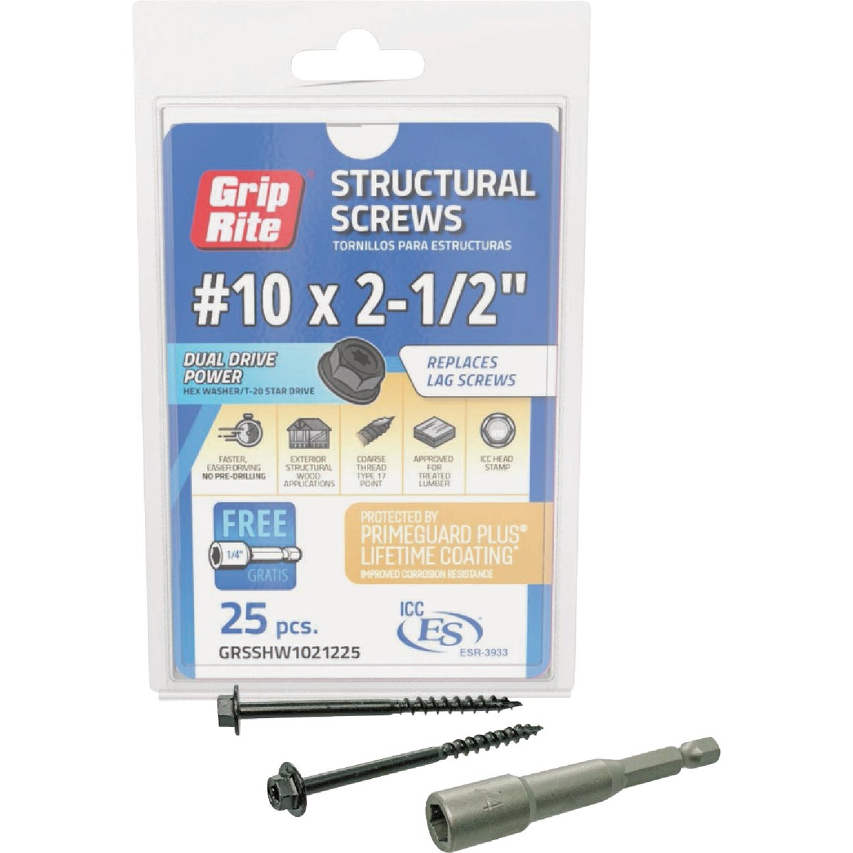 Grip-Rite PrimeGuard Plus #10 x 2.5 In. Hex Washer Head Structural Screw (25-Count) Image 1