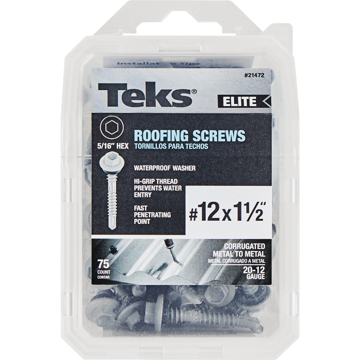Teks Elite #12 x 1-1/2 In. Hex Washer Head Drill Point Metal to Wood Roofing Screw (75-Count) Image 4