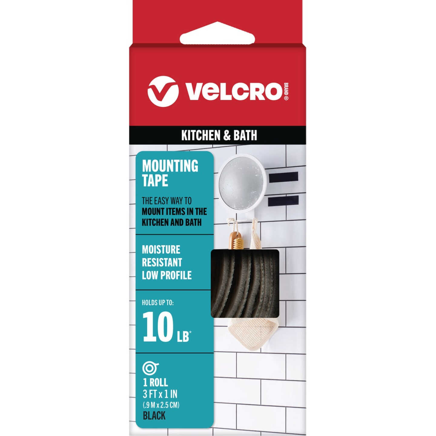 VELCRO Brand 1 In. x 3 Ft. Black Kitchen & Bath Mounting Roll Image 1