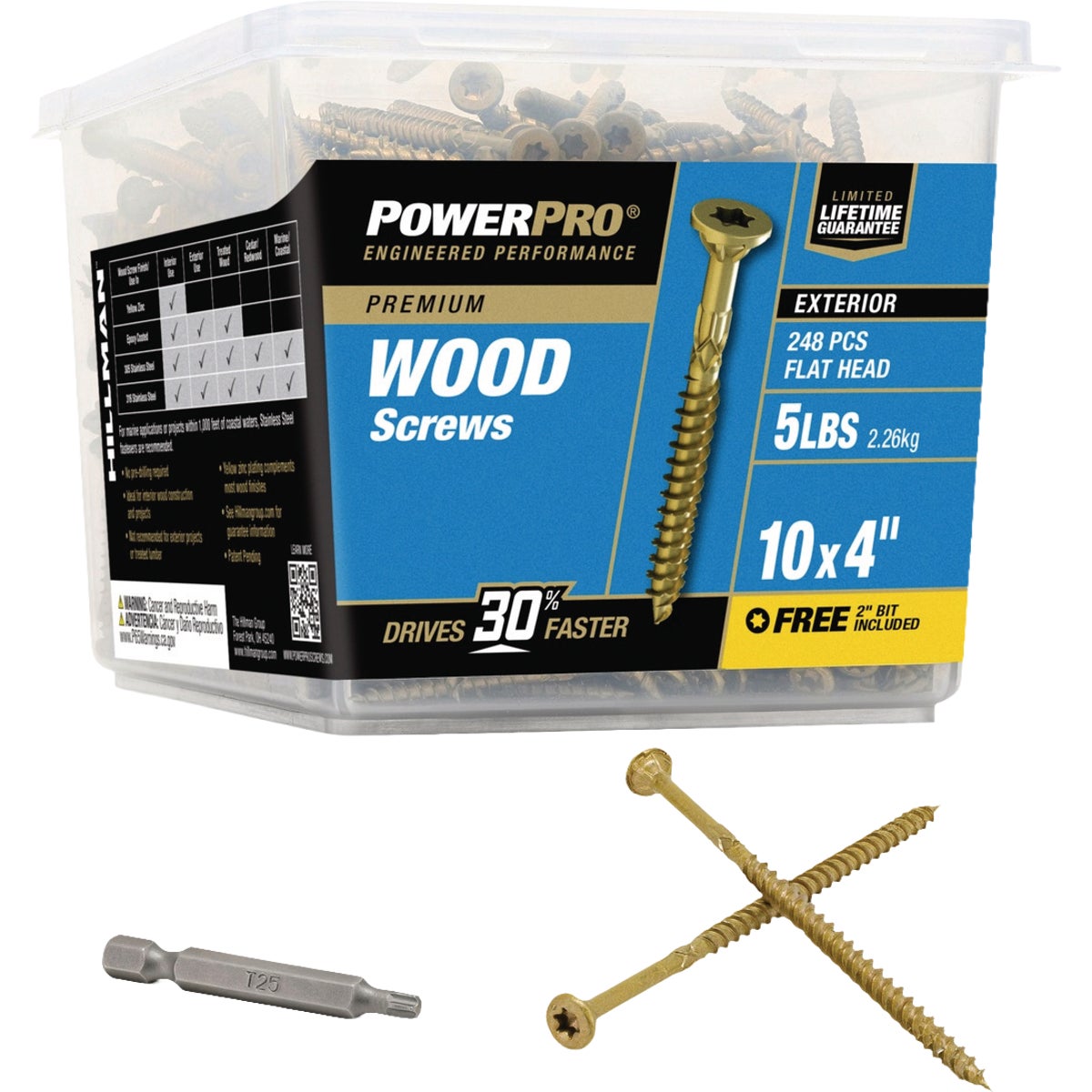 Hillman PowerPro #10 x 4 In. Premium Exterior Wood Screw (248-Count)