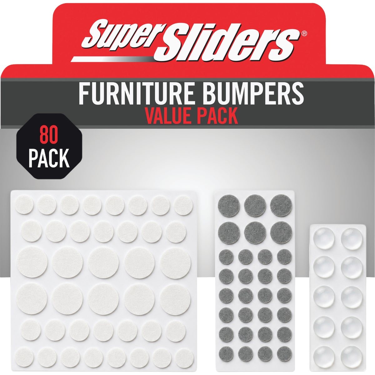 Super Sliders Furniture Wall Bumper Variety Assortment (80-Pack)