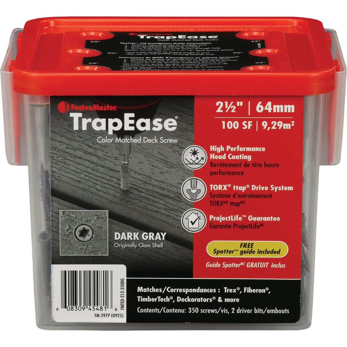 Fastenmaster TrapEase #10 x 2-1/2 In. Dark Gray Ultimate Composite Deck Screw (350-Count)