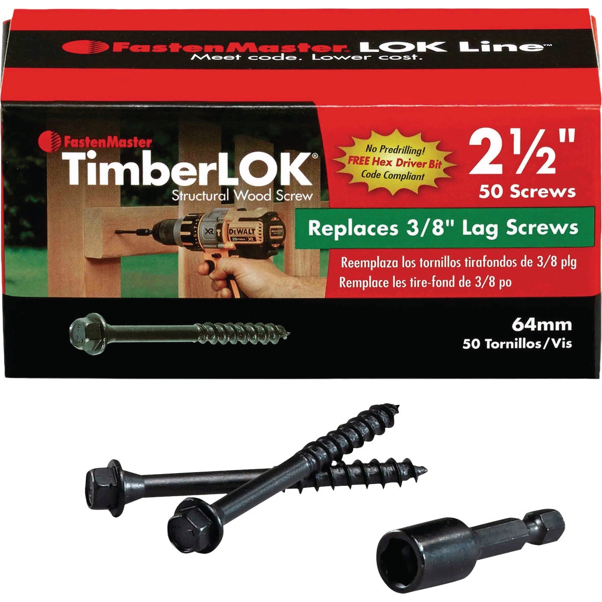 Fastenmaster Timberlok 2-1/2 In. Countersunk Hex Washer Structure Screw (50-Count)