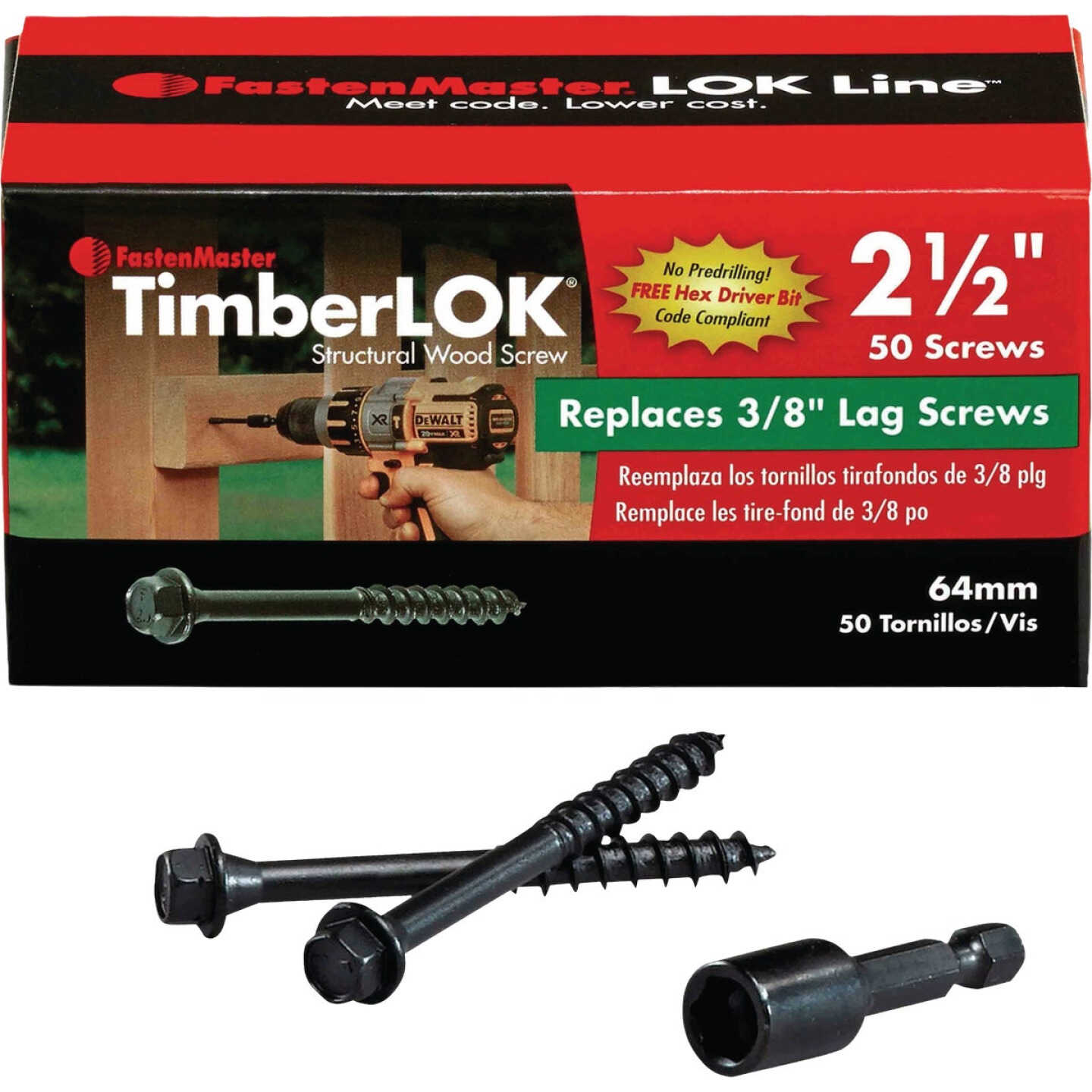 Fastenmaster Timberlok 2-1/2 In. Countersunk Hex Washer Structure Screw (50-Count) Image 1