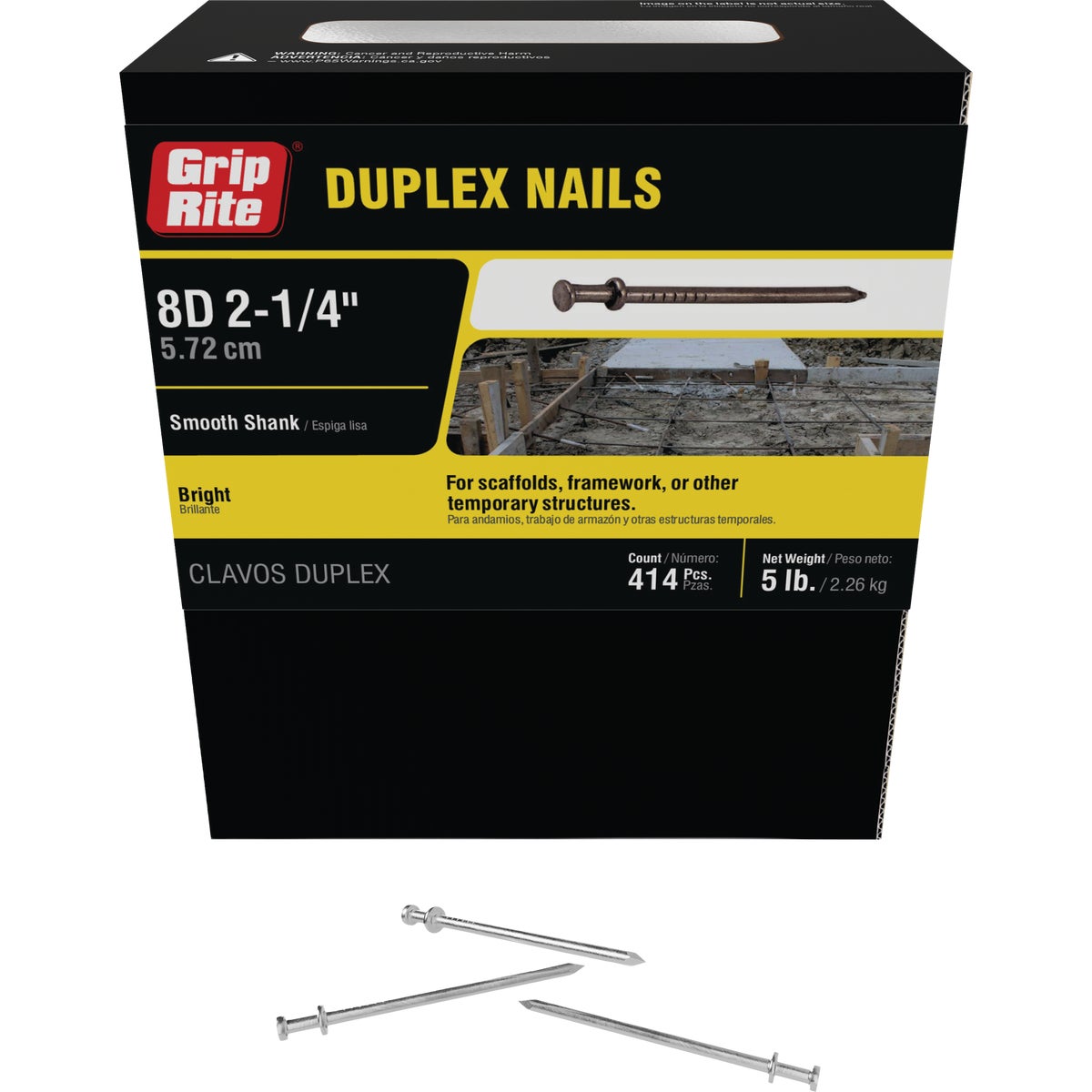 Grip-Rite 2-1/4 In. x 8d Bright Duplex Framing Nails (414-Count)
