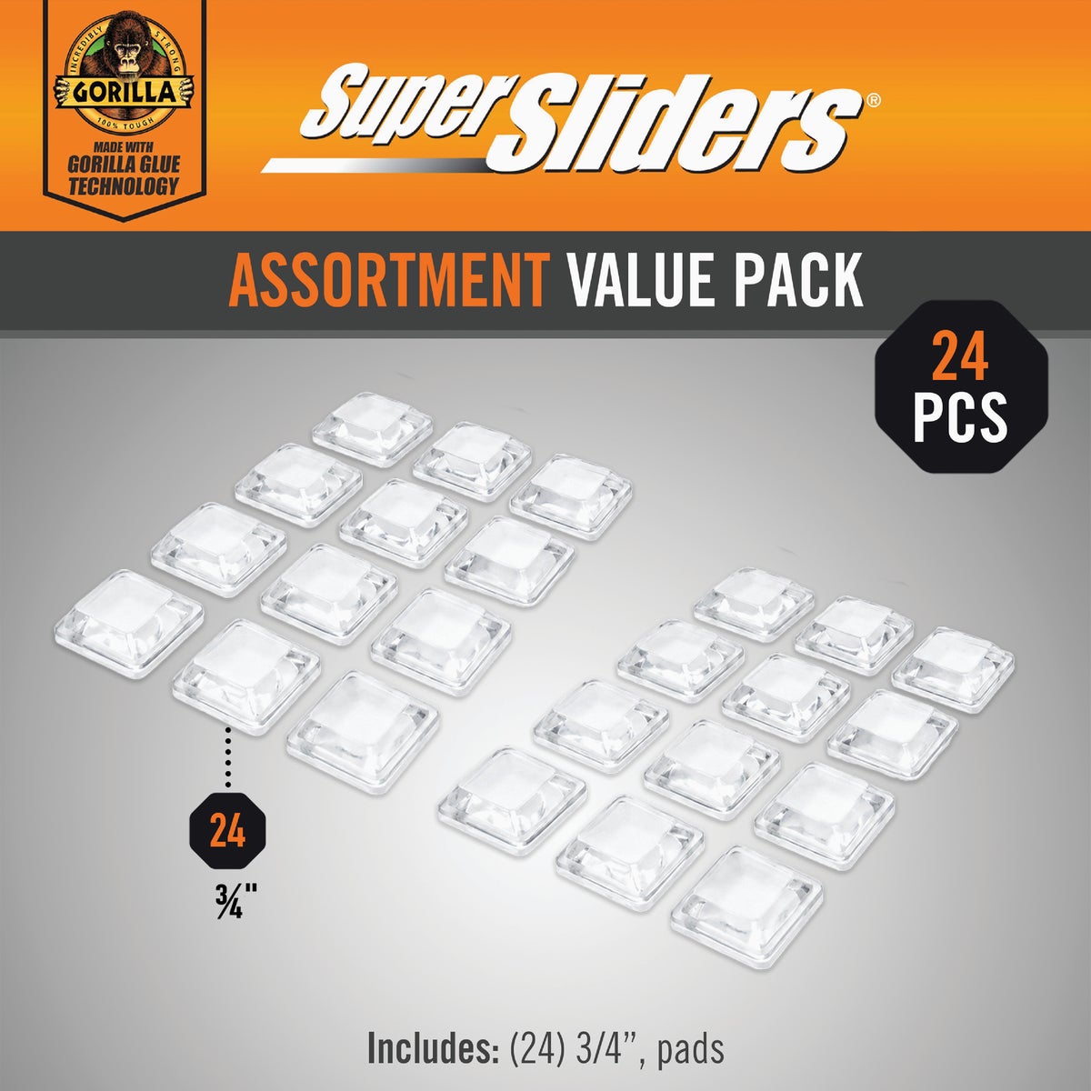 Super Sliders Gorilla Glue 3/4 In. Square Clear Furniture Wall Bumpers (24-Pack) Image 2