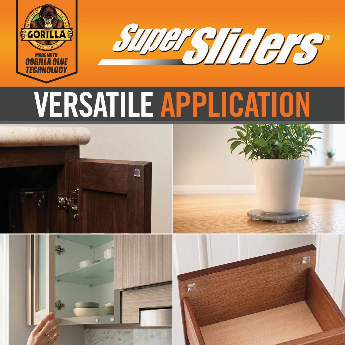 Super Sliders Gorilla Glue 3/4 In. Square Clear Furniture Wall Bumpers (24-Pack) Image 6