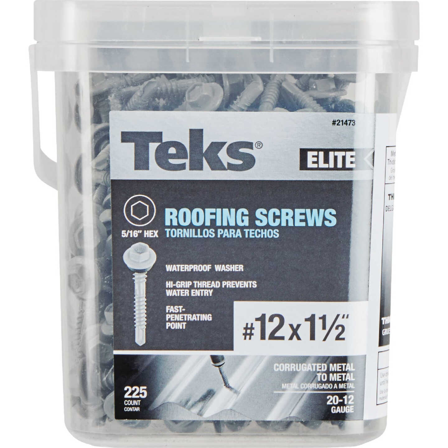 Teks Elite #12 x 1-1/2 In. Hex Washer Head Drill Point Metal to Wood Roofing Screw (225-Count) Image 3