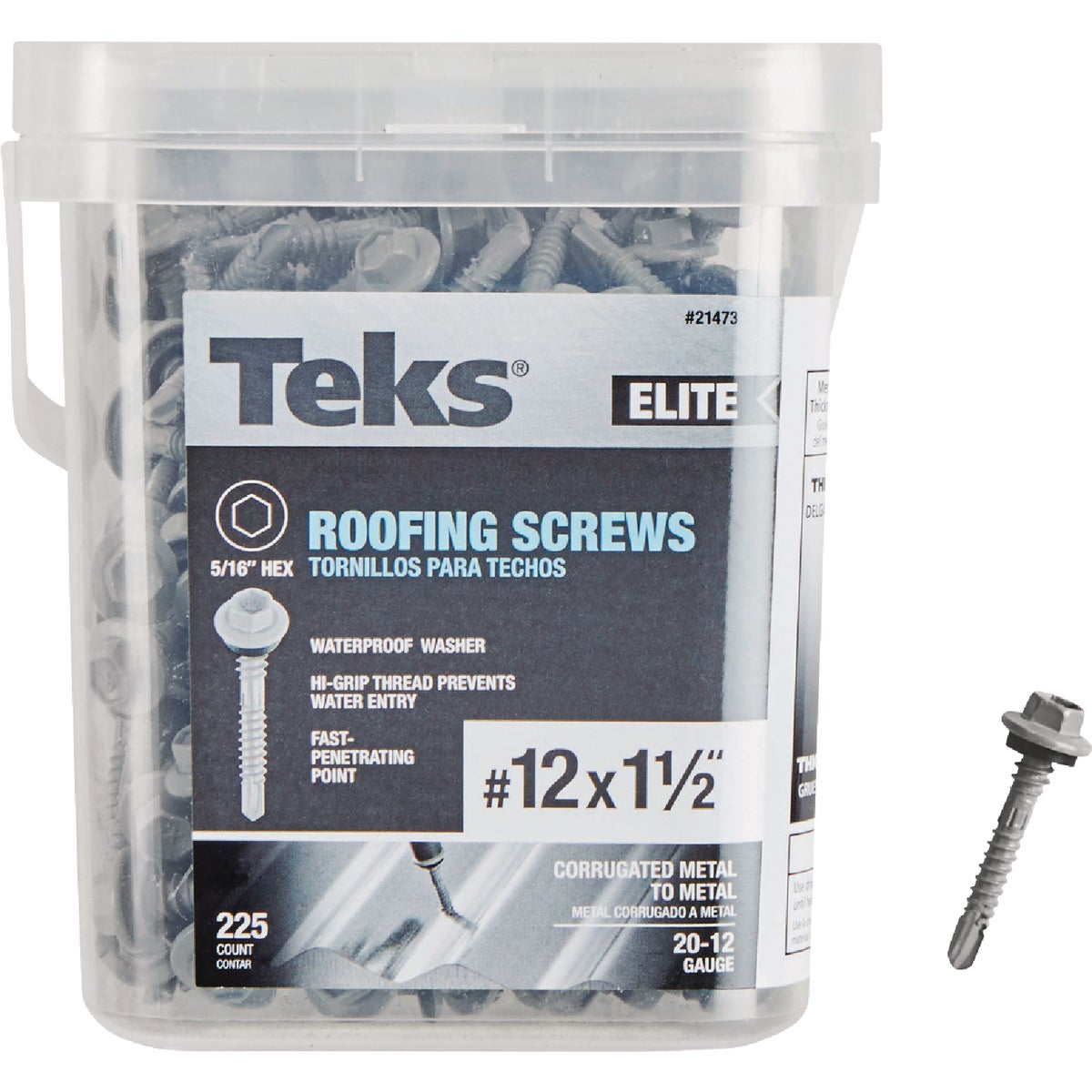 Teks Elite #12 x 1-1/2 In. Hex Washer Head Drill Point Metal to Wood Roofing Screw (225-Count)