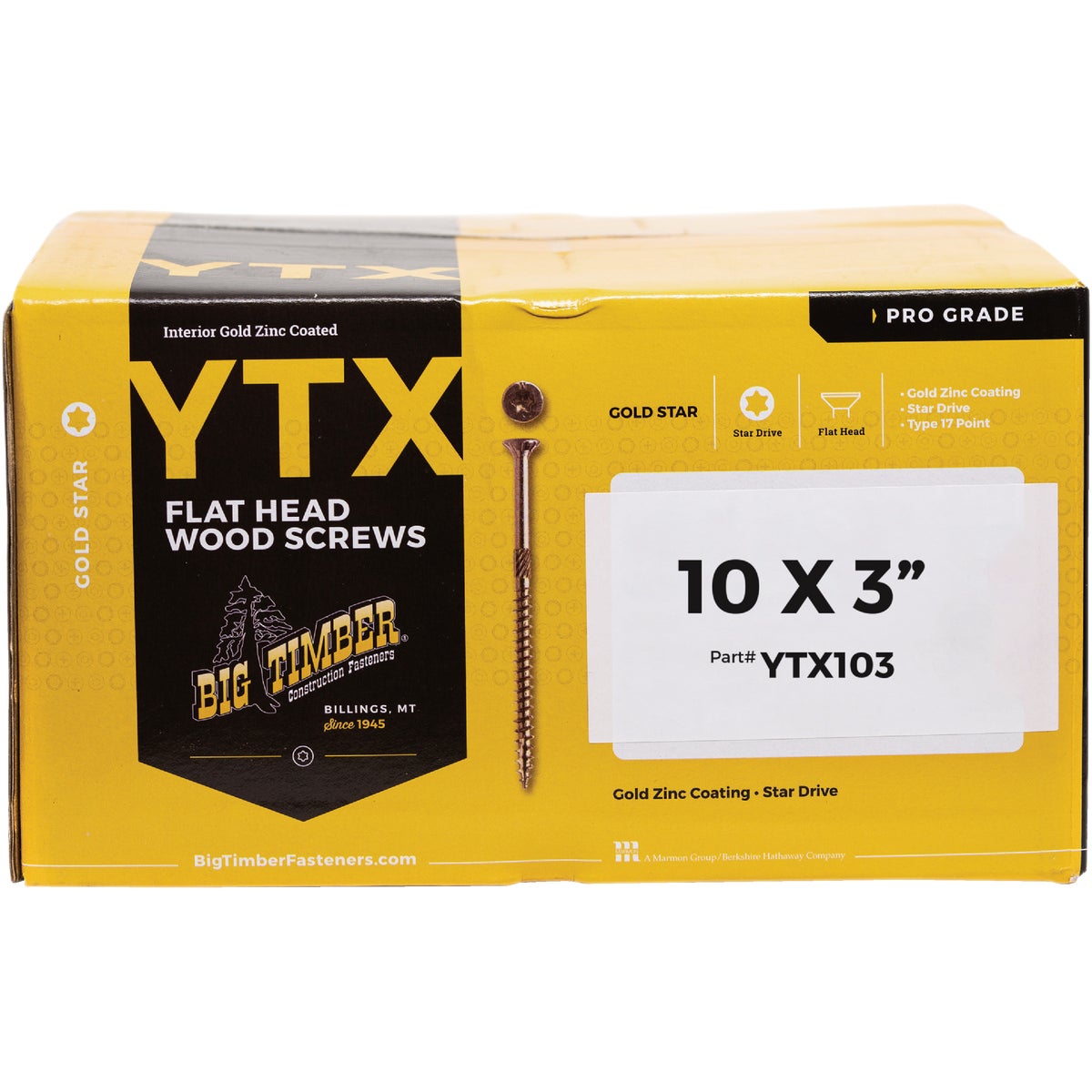 Big Timber #10 x 3 In. Yellow Zinc Star Drive Flat Head Wood Screw, Bulk Image 1