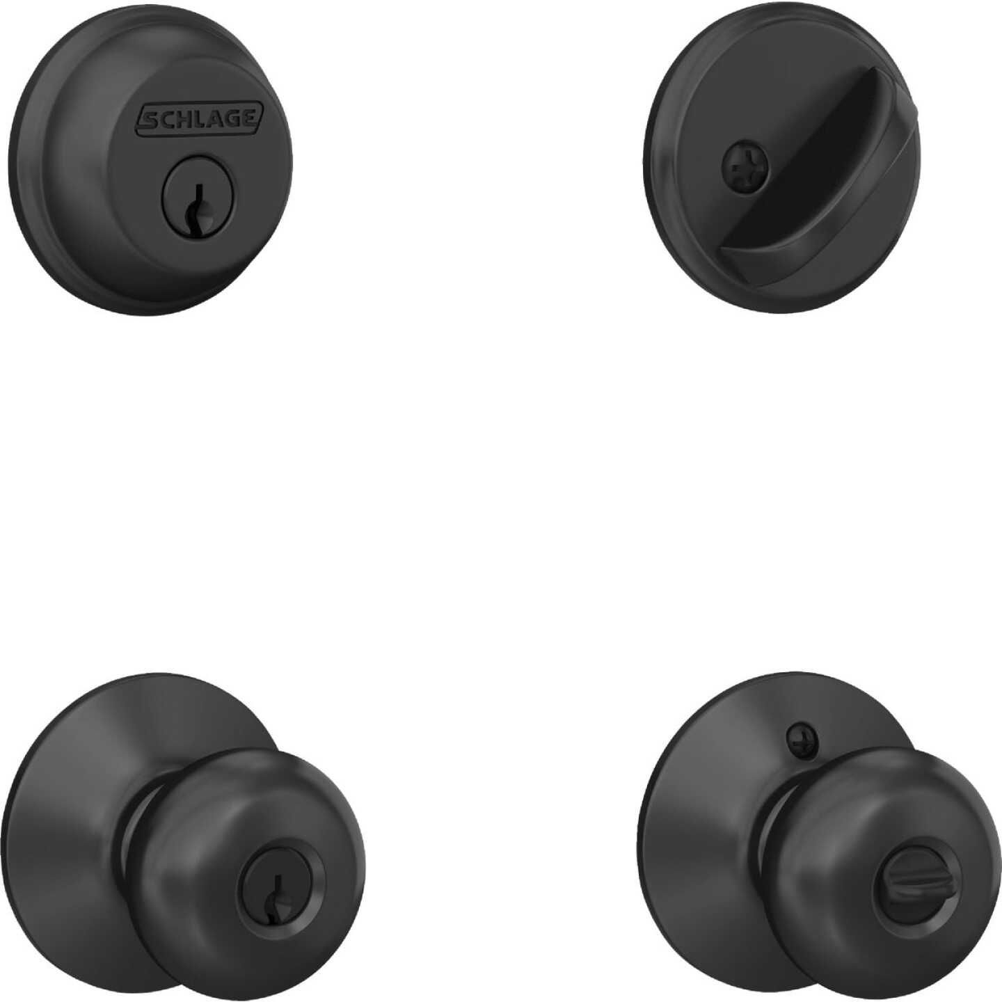 Schlage Matte Black Single Cylinder Deadbolt & Plymouth Keyed Entry Knob Image 3