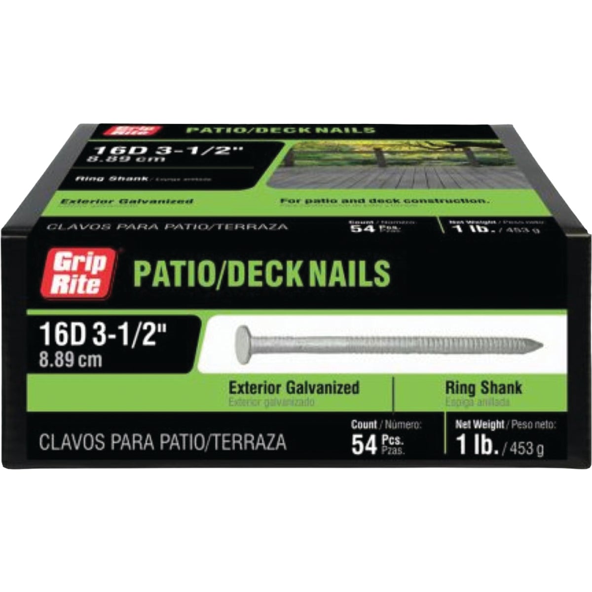 Grip-Rite 3-1/2 In. 16d x 9 ga Ring Shank Hot-Dipped Galvanized Patio/Deck Nail (1 Lb.)
