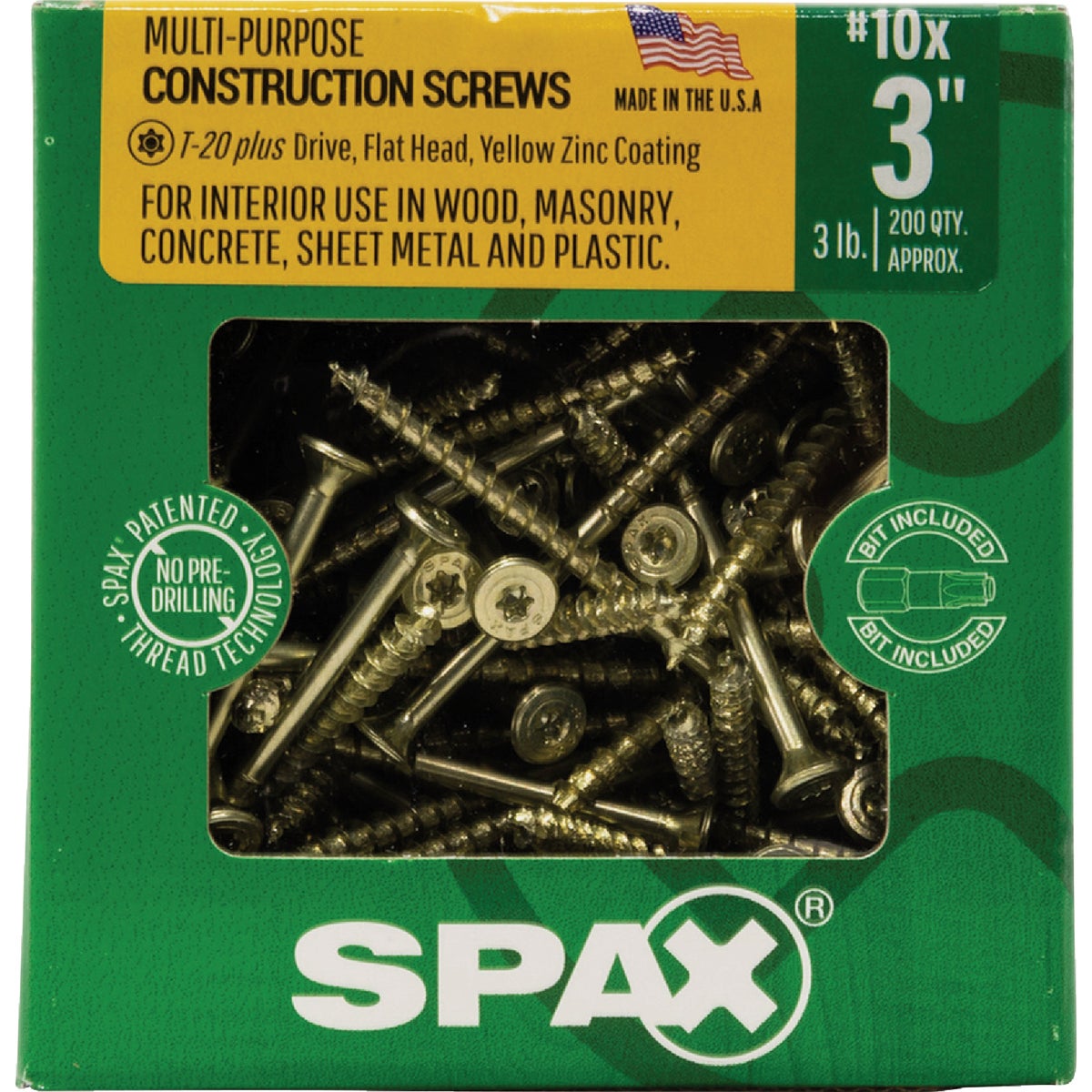SPAX #10 x 3 In. T20 Plus Flat Head Yellow Zinc (Interior) Wood Screw (200-Count) Image 4