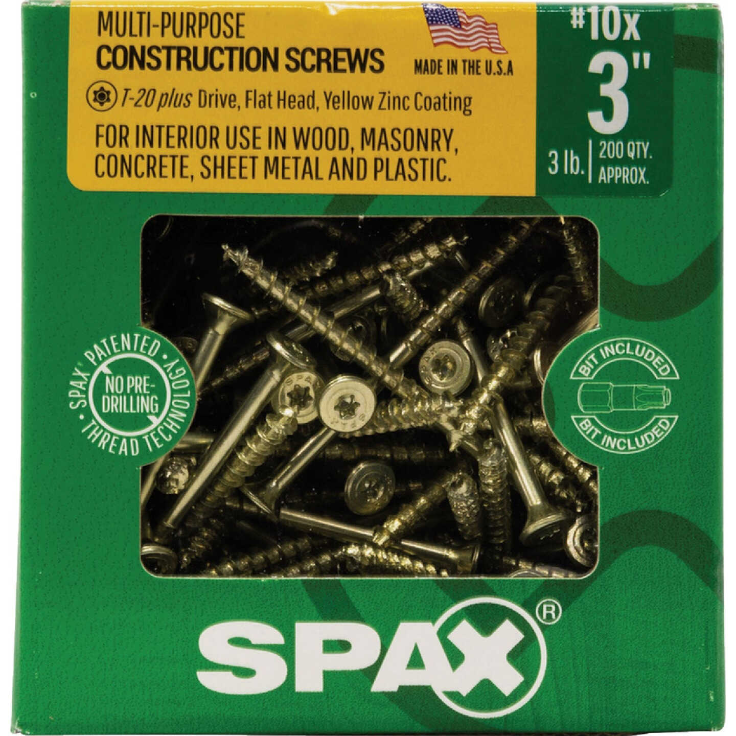 SPAX #10 x 3 In. T20 Plus Flat Head Yellow Zinc (Interior) Wood Screw (200-Count) Image 4