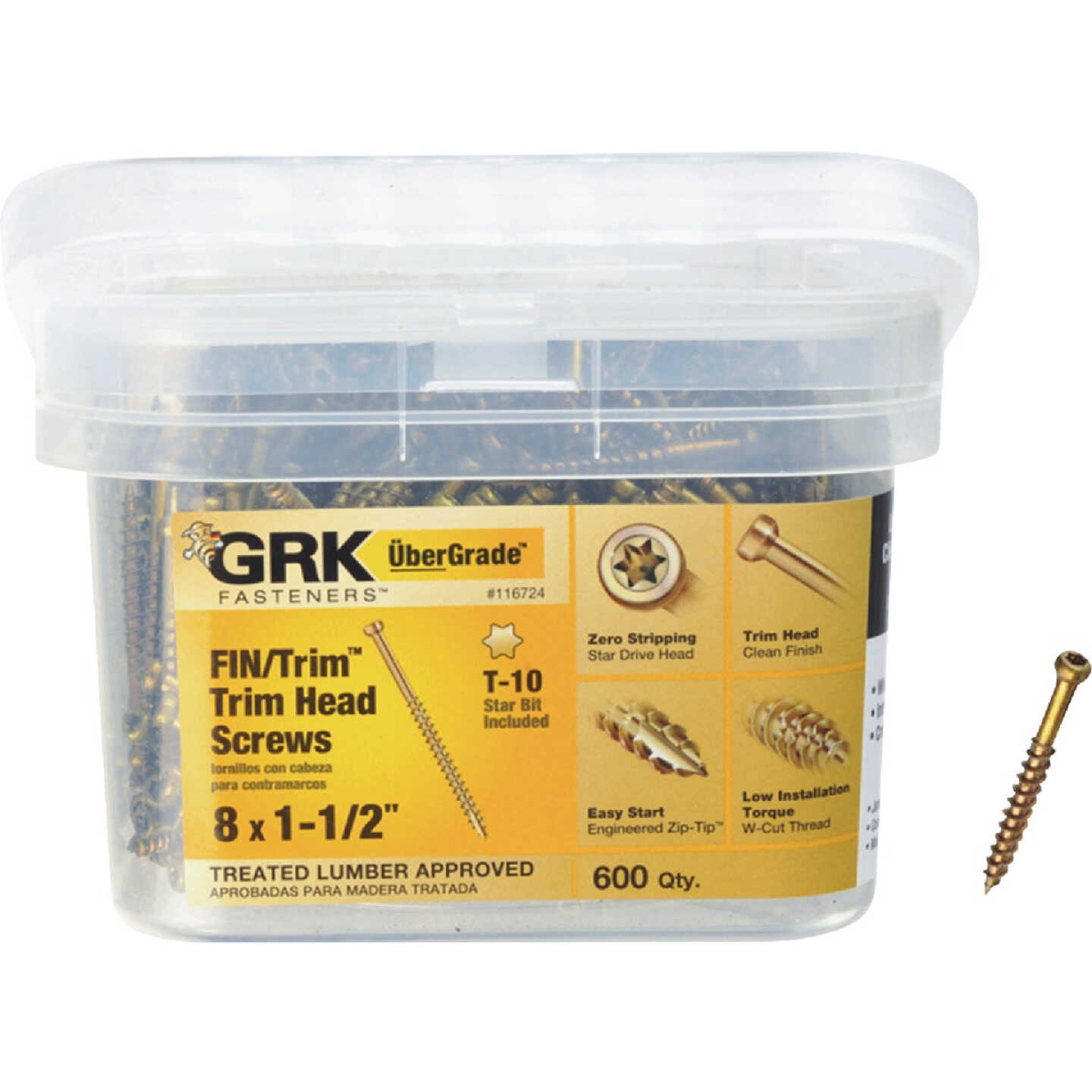 GRK #8 x 1-1/2 In. Star Drive Steel Trim Screw (600-Count) Image 1