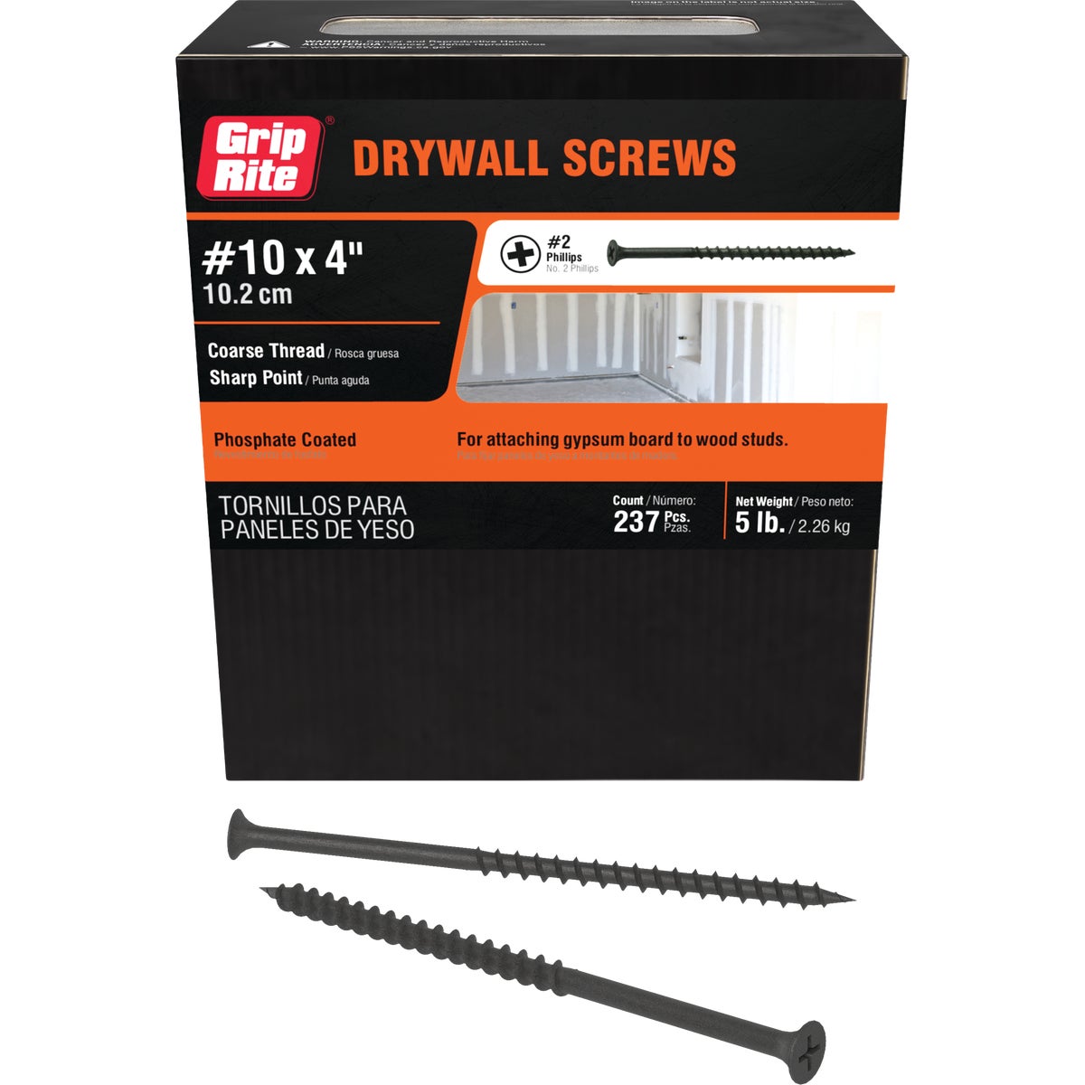 Grip-Rite 4 In. x 10 ga #2 Phillips Bugle Head Drywall Screw (210-Count)