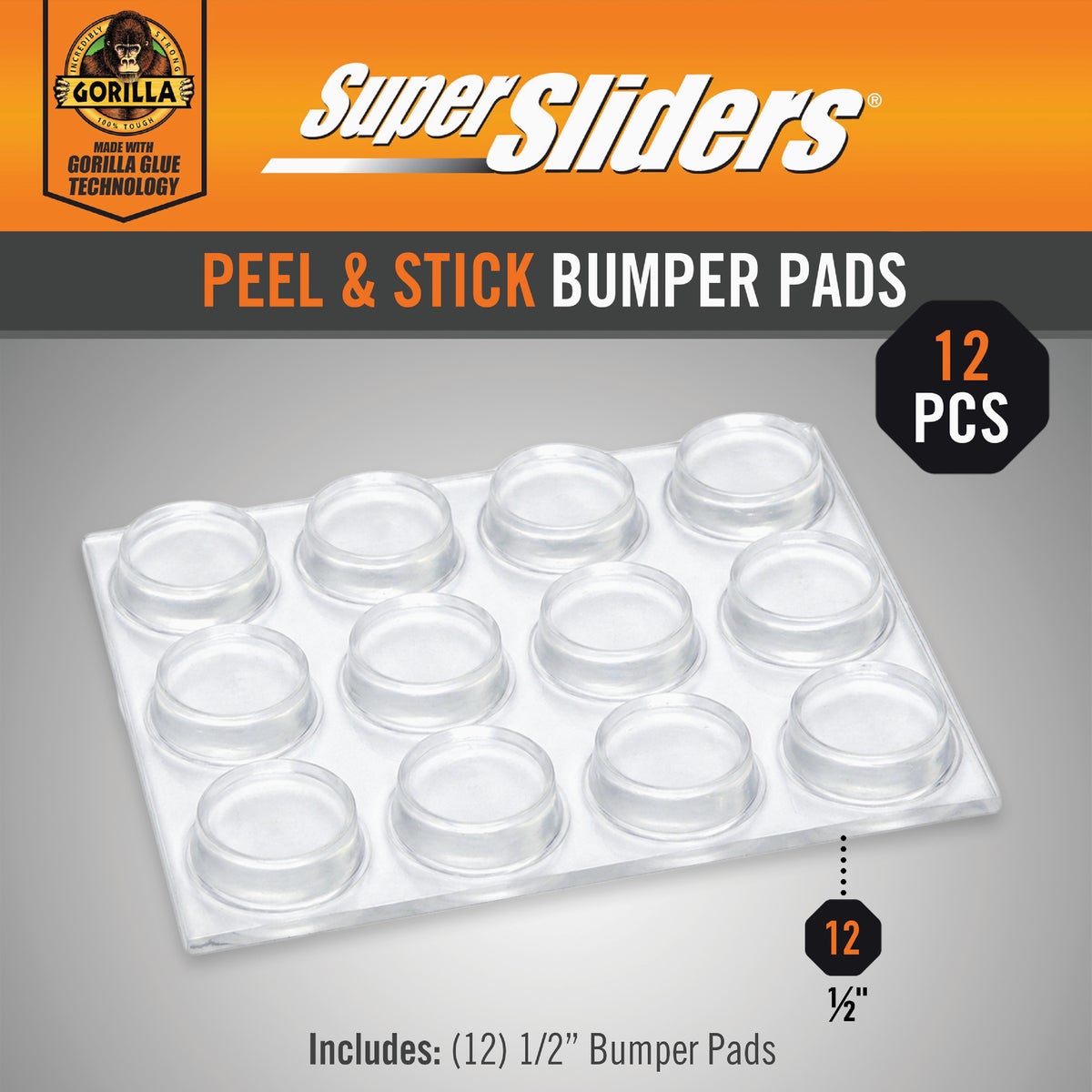 Super Sliders Gorilla Glue 1/2 In. Round Clear Furniture Wall Bumpers (12-Pack)
