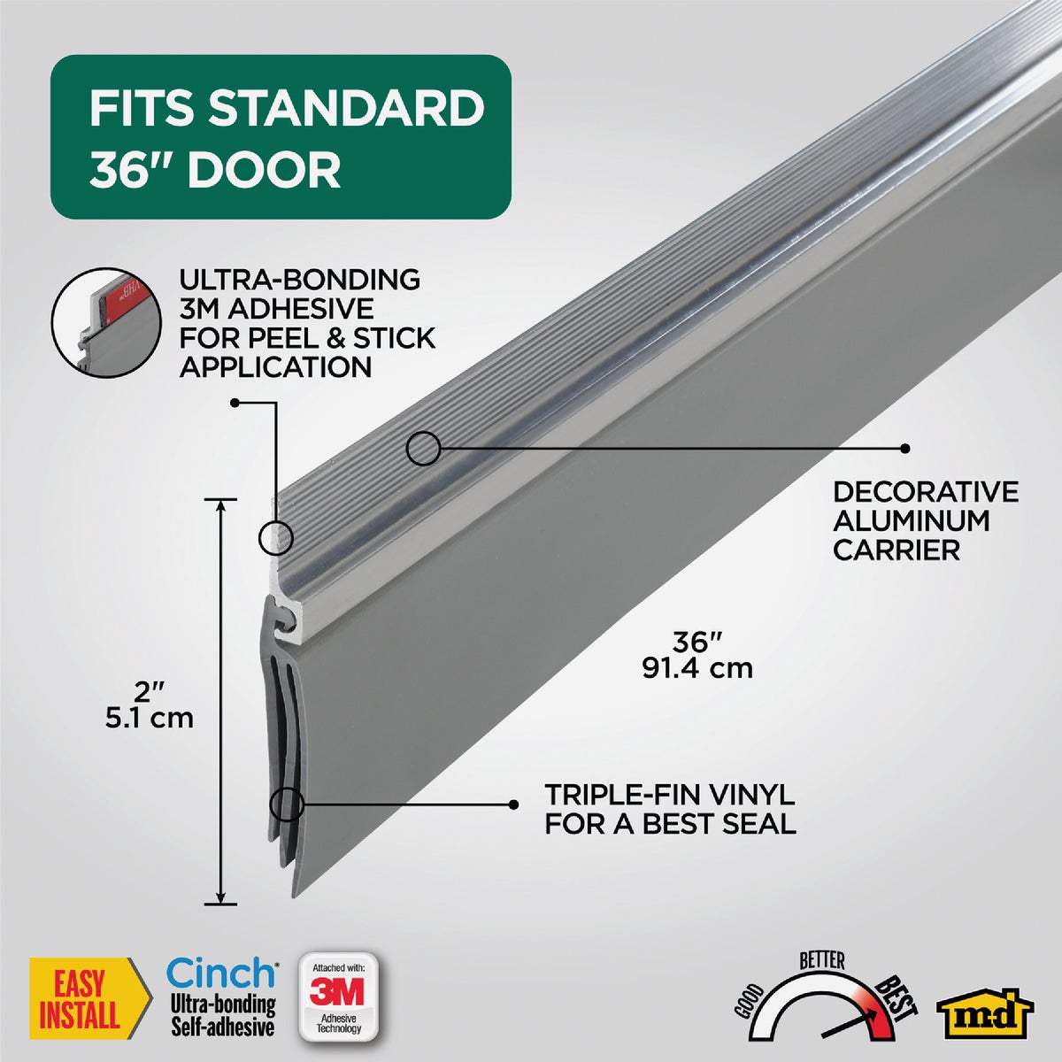M-D Building Products 36 In. Aluminum and Vinyl CINCH Self-Adhesive Door Sweep, Silver Image 7