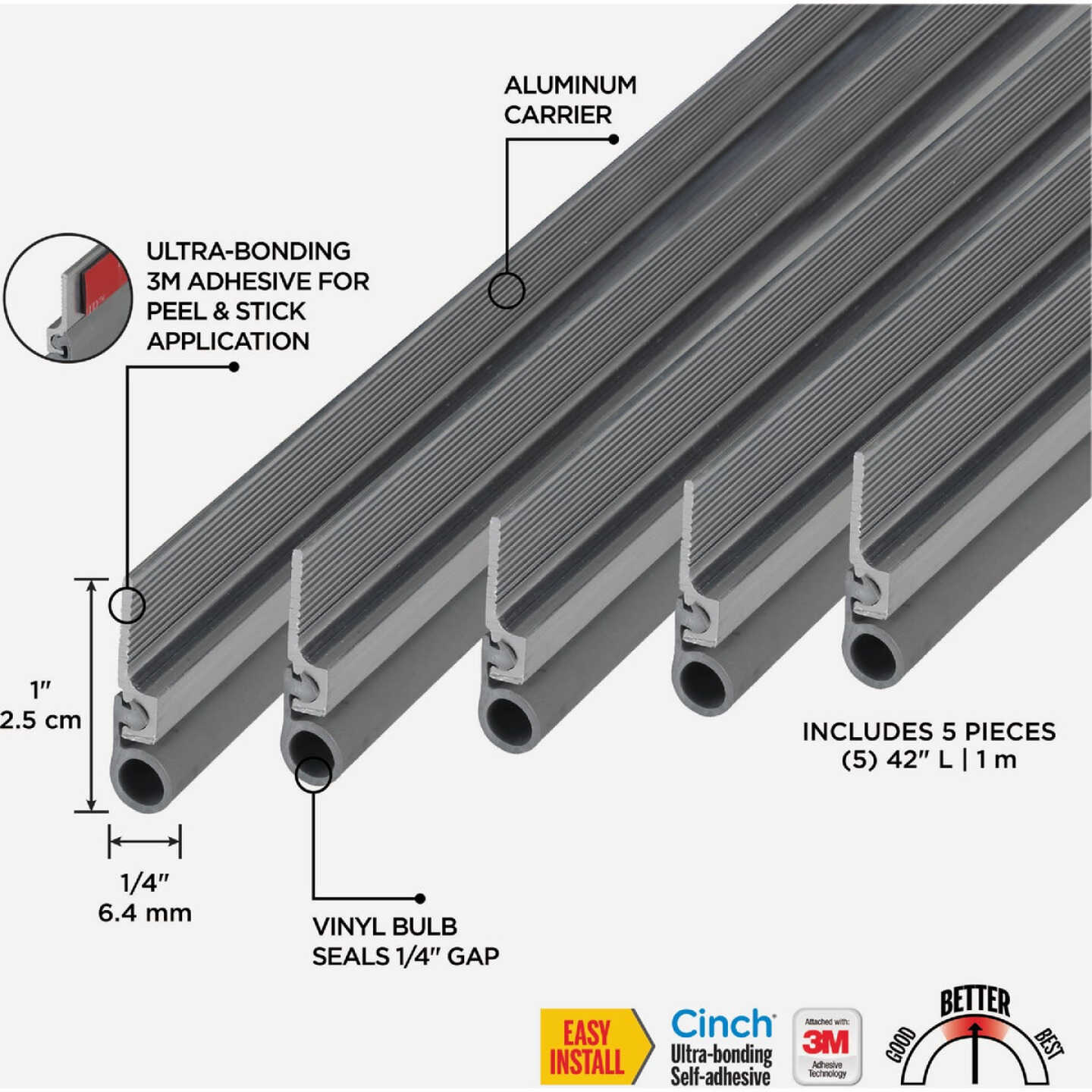 M-D Building Products 42 In. Aluminum and Vinyl CINCH Self-Adhesive Top and Sides Door Seal Kit, Silver Image 2