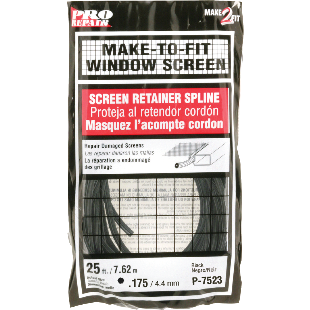 Prime-Line 0.175 In. Dia. x 25 Ft. L. Black Vinyl Screen Retainer Spline Image 1