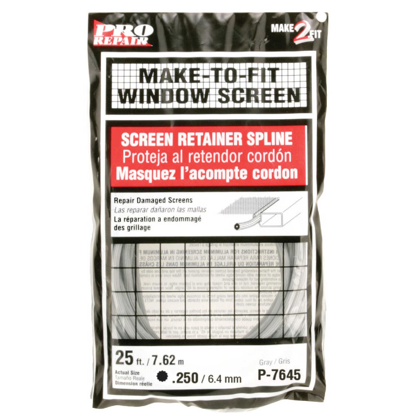Prime-Line 0.250 In. Dia. x 25 Ft. L. Gray Vinyl Screen Retainer Spline Image 1