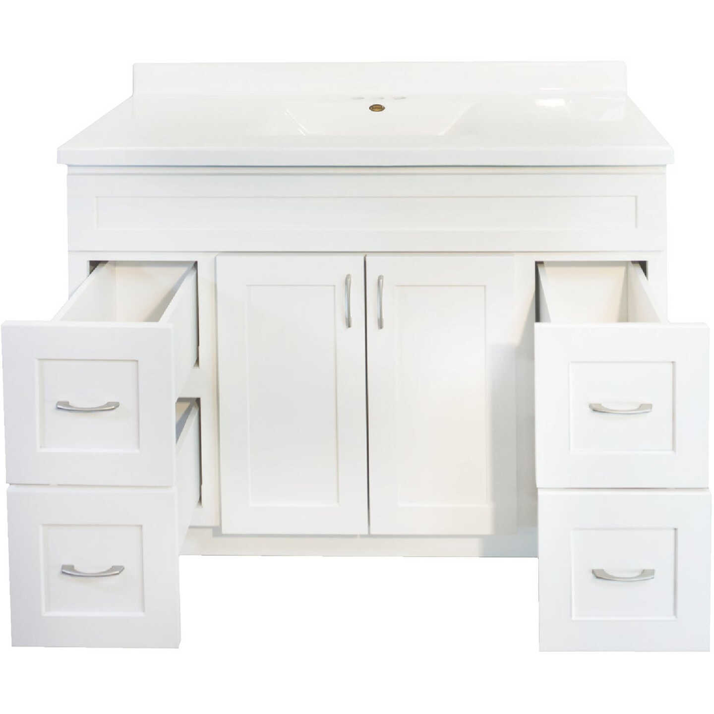 CraftMark Shaker Retreat White 48 In. W x 34 In. H x 21 In. D Vanity Base without Top, 2 Door/4 Drawer Image 7