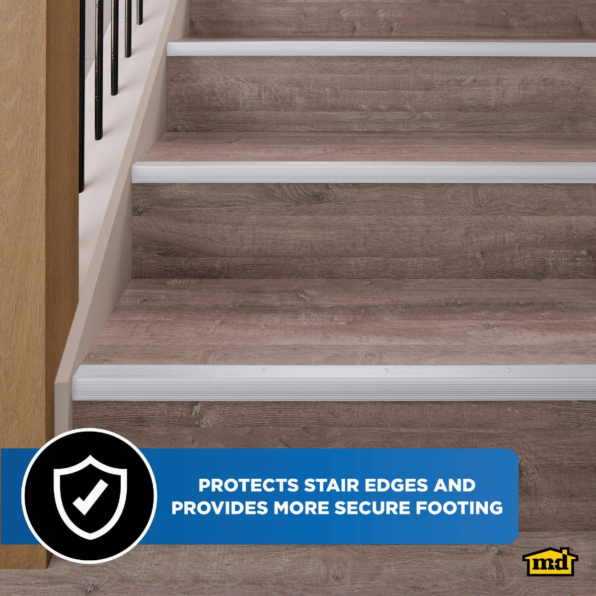 M-D Building Products 1-1/8 In. X 1-1/8 In. X 72 In. Silver Aluminum Stair Edging with Screw Nails Image 3