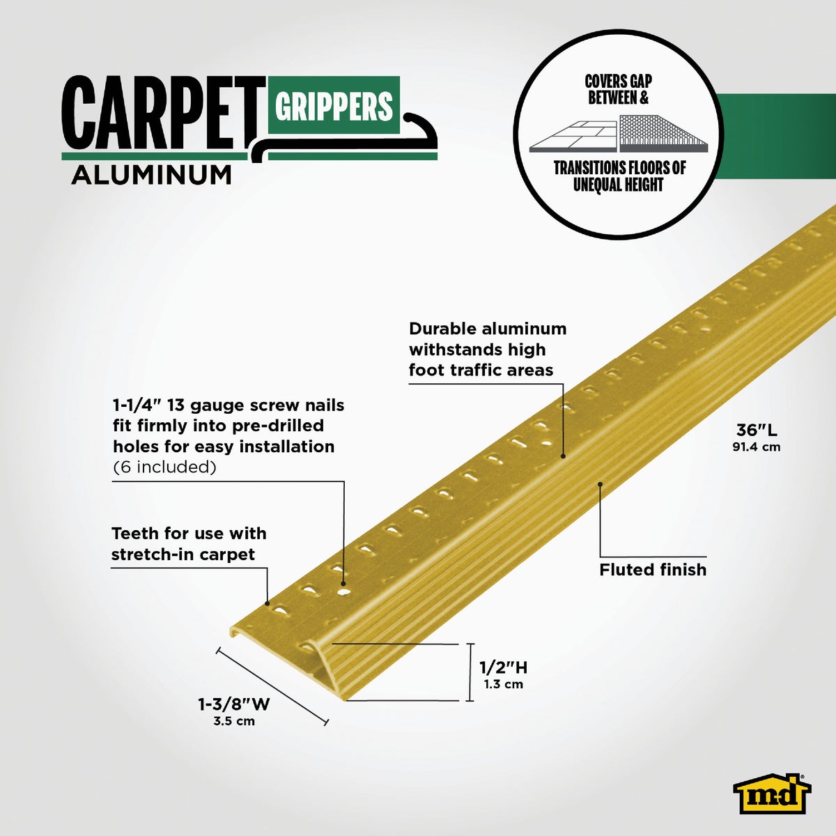 M-D Building Products Satin Brass 1-3/8 In. x 3 Ft. Aluminum Carpet Gripper Image 2