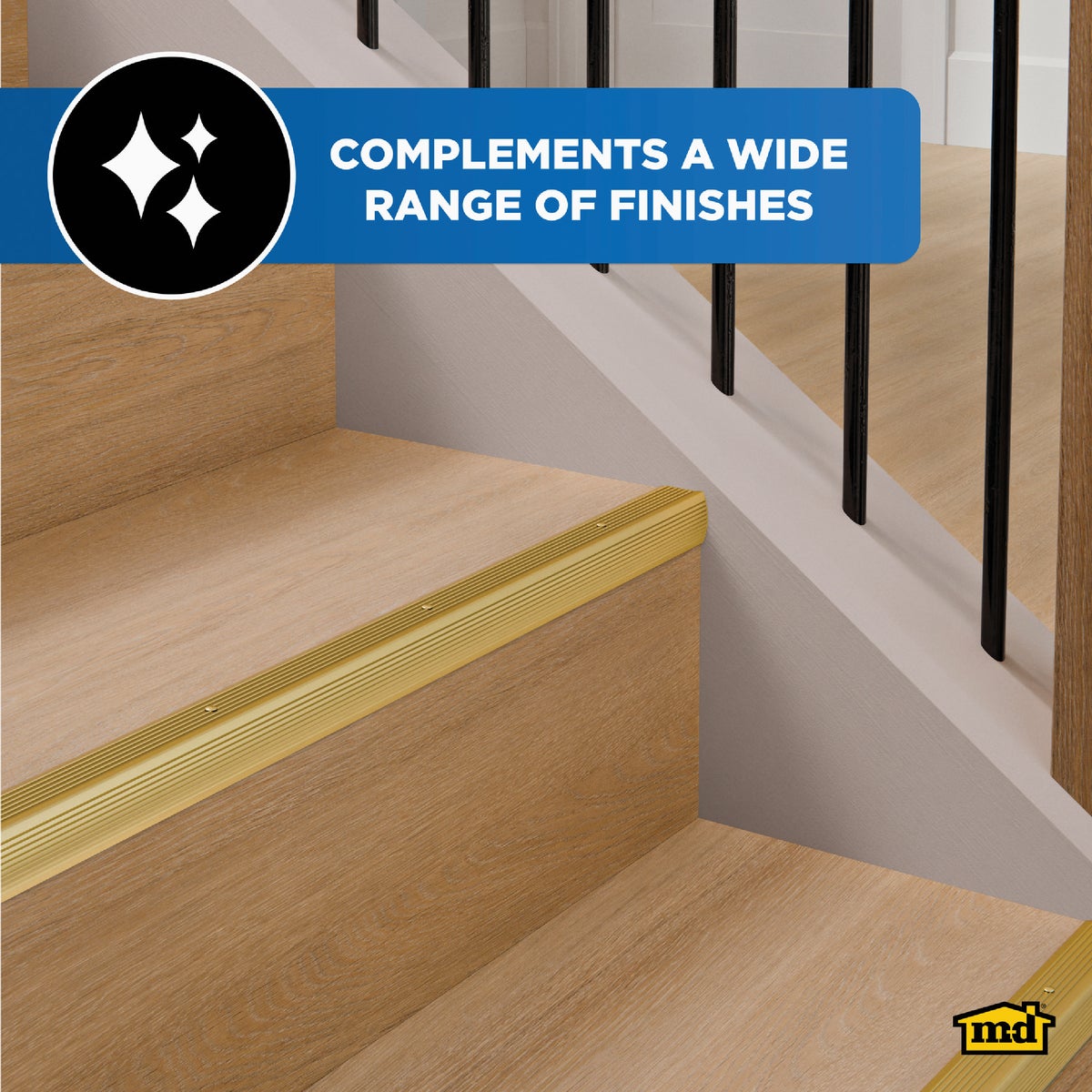 M-D Building Products 1-1/8 In. X 1-1/8 In. X 72 In. Satin Brass Aluminum Stair Edging with Screw Nails Image 6