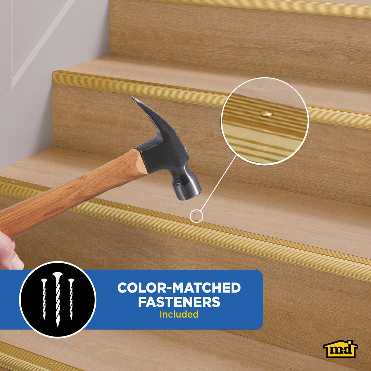 M-D Building Products 1-1/8 In. X 1-1/8 In. X 72 In. Satin Brass Aluminum Stair Edging with Screw Nails Image 3