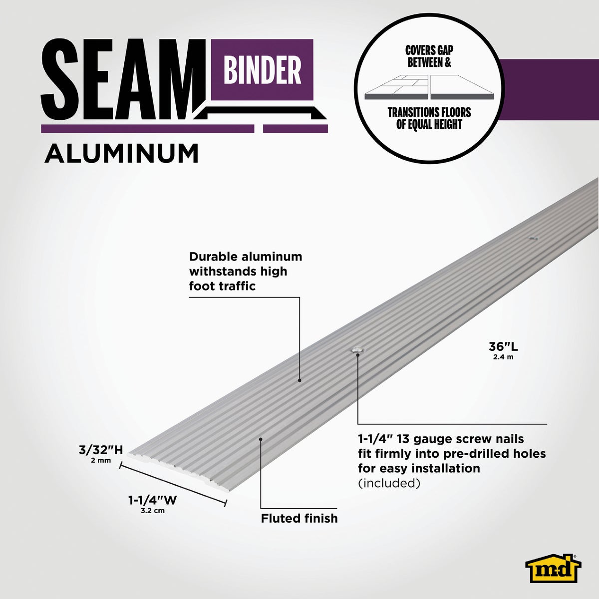 M-D Building Products 1-1/4 In. x 36 In. Silver Aluminum Seam Binder with Screw Nails Image 2
