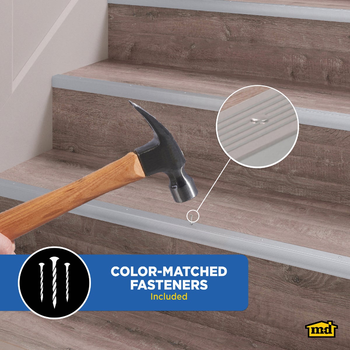 M-D Building Products 1-1/8 In. X 1-1/8 In. X 36 In. Polished Aluminum Stair Edging with Screw Nails Image 7