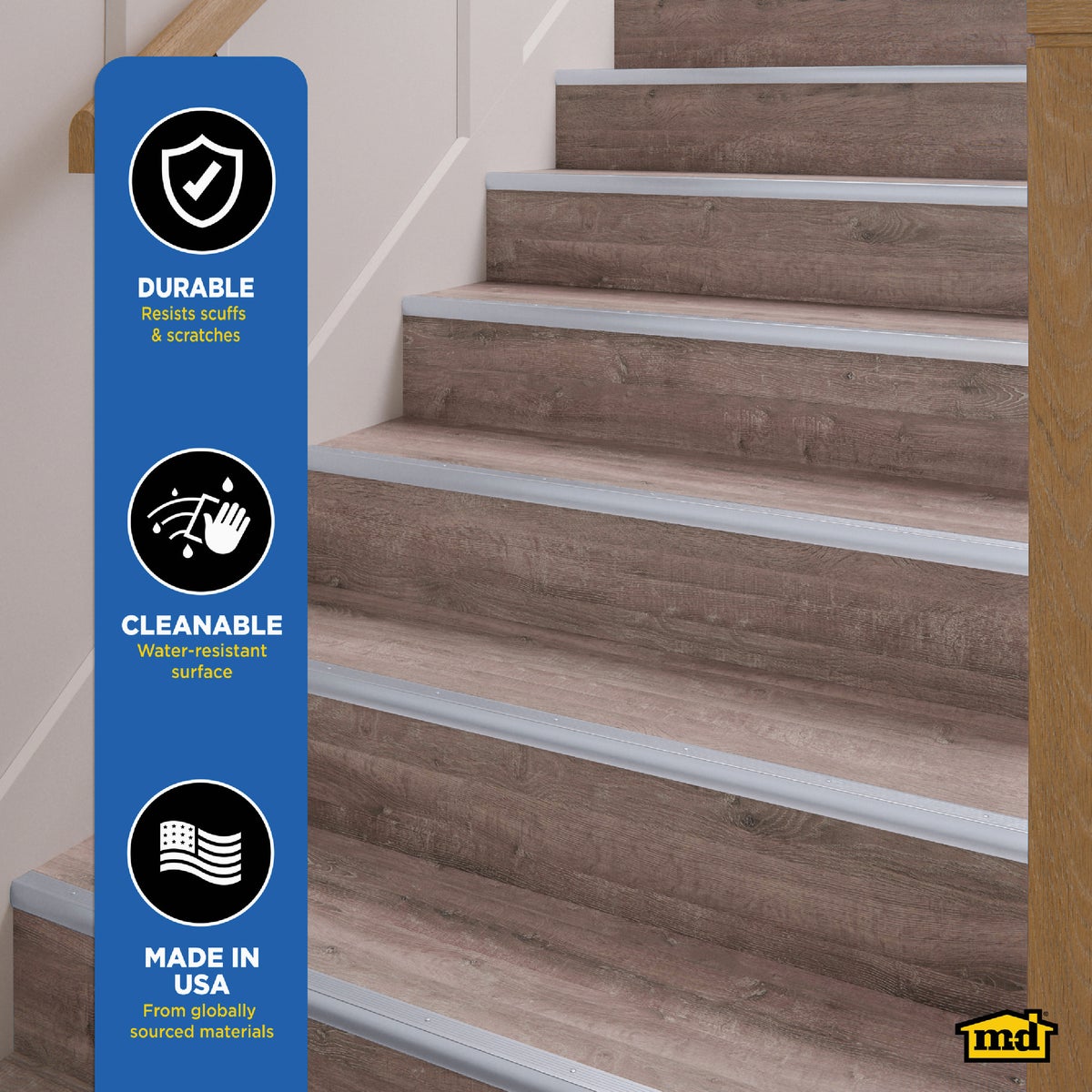 M-D Building Products 1-1/8 In. X 1-1/8 In. X 72 In. Polished Aluminum Stair Edging with Screw Nails Image 5
