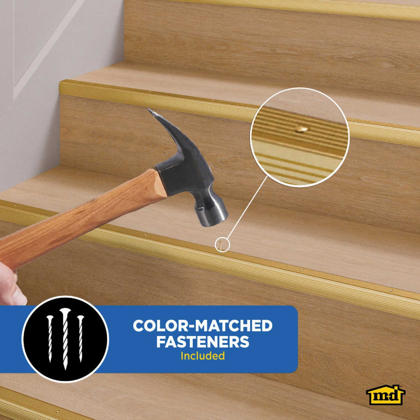 M-D Building Products 1-1/8 In. X 1-1/8 In. X 36 In. Satin Brass Aluminum Stair Edging with Screw Nails Image 3