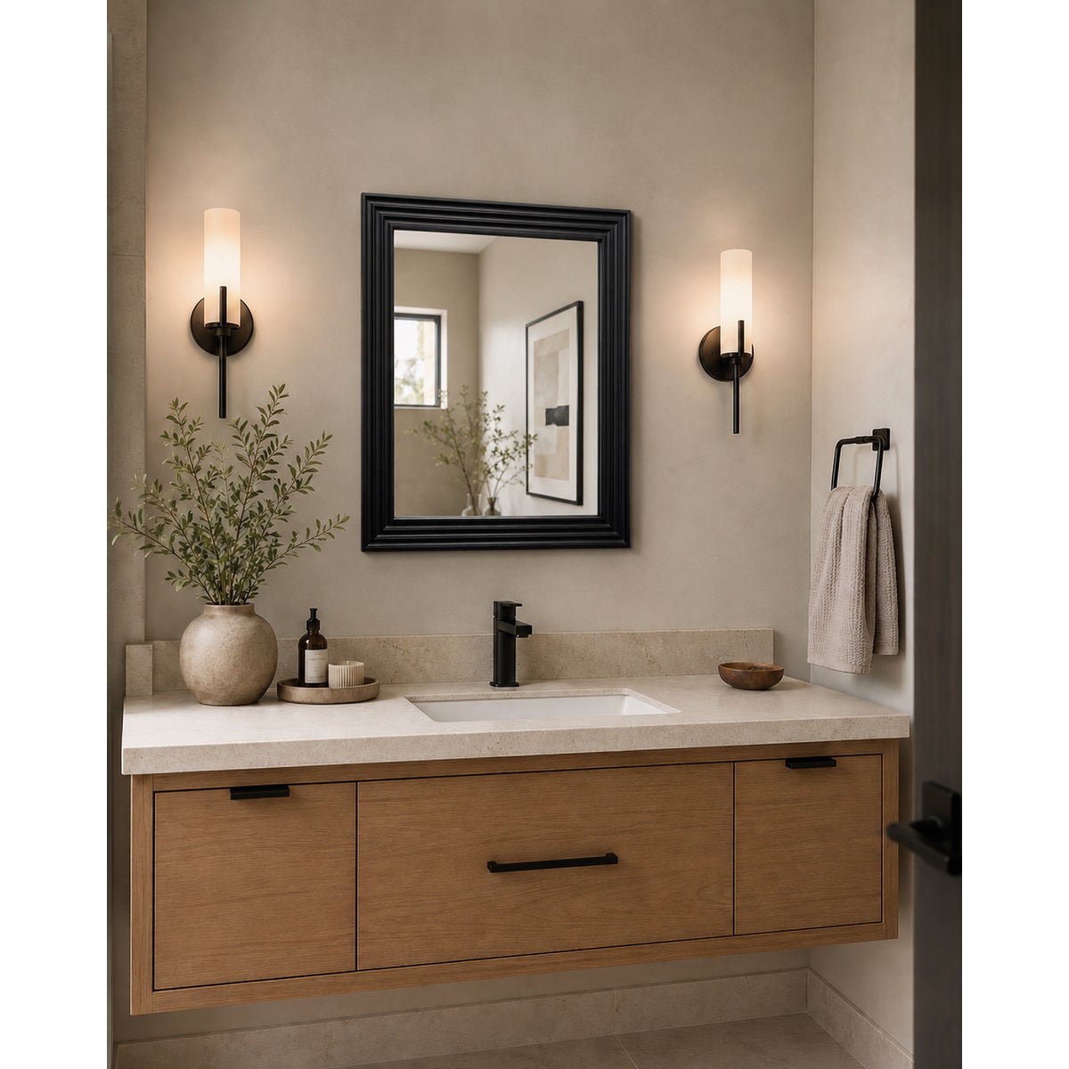 Renin Marion Square Black 19 In. x 22 In. Fluted Frame Vanity Mirror Image 2