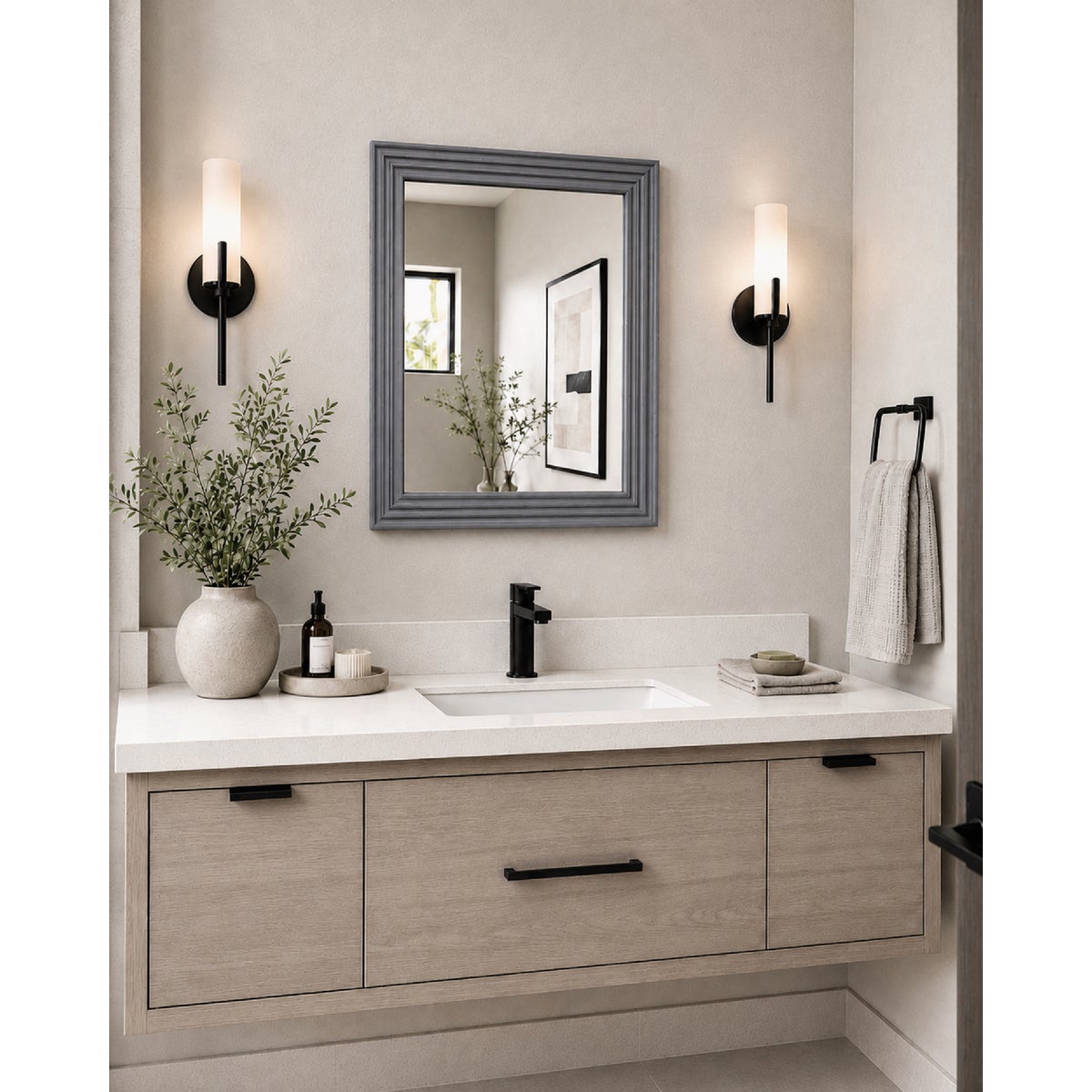 Renin Marion Square Grey 19 In. x 22 In. Fluted Frame Vanity Mirror Image 2