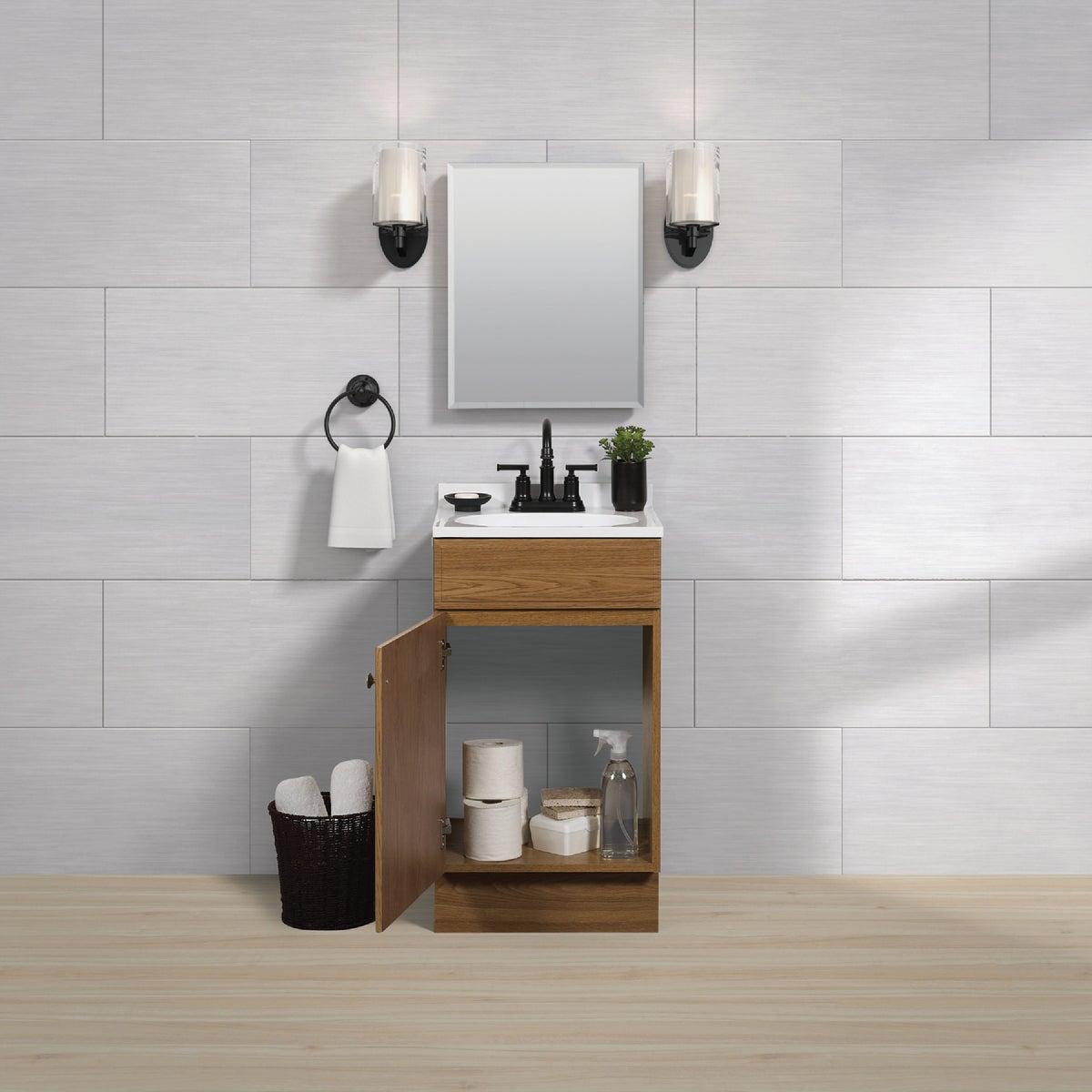 Zenith Zenna Home Oak 18 In. W x 35 In. H x 16 In. D Vanity with White Cultured Marble Top Image 3