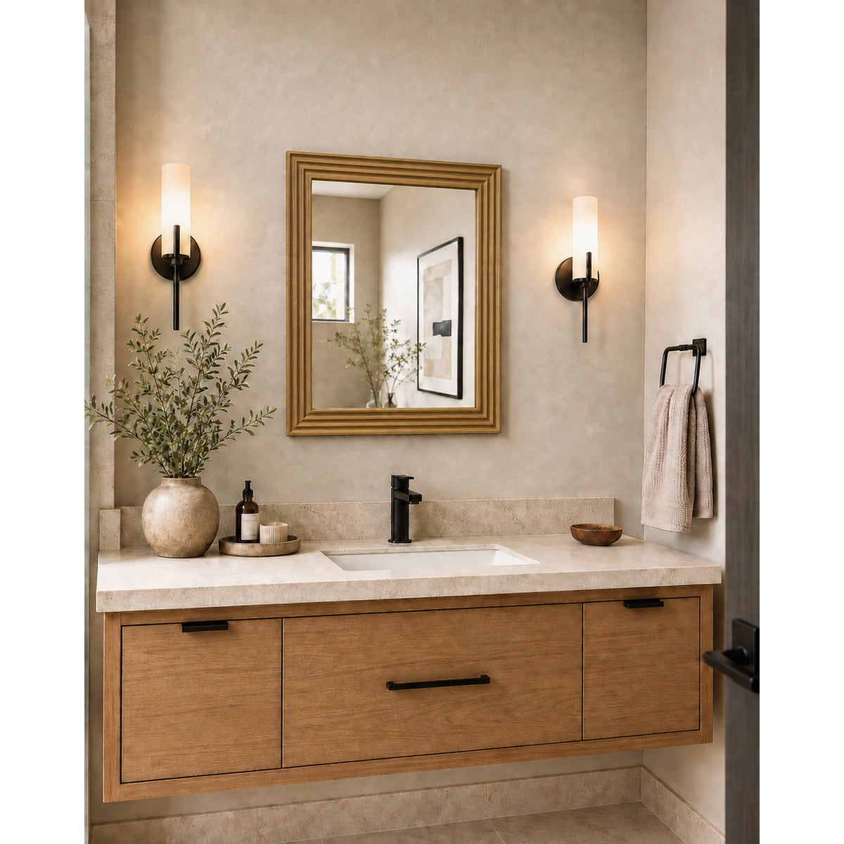 Renin Marion Square Natural 19 In. x 22 In. Fluted Frame Vanity Mirror Image 2