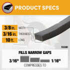 Frost King 3/8 In. Wide x 3/16 In. Thick x 10 Ft. Long Black Rubber Foam Weatherstrip Tape Image 3