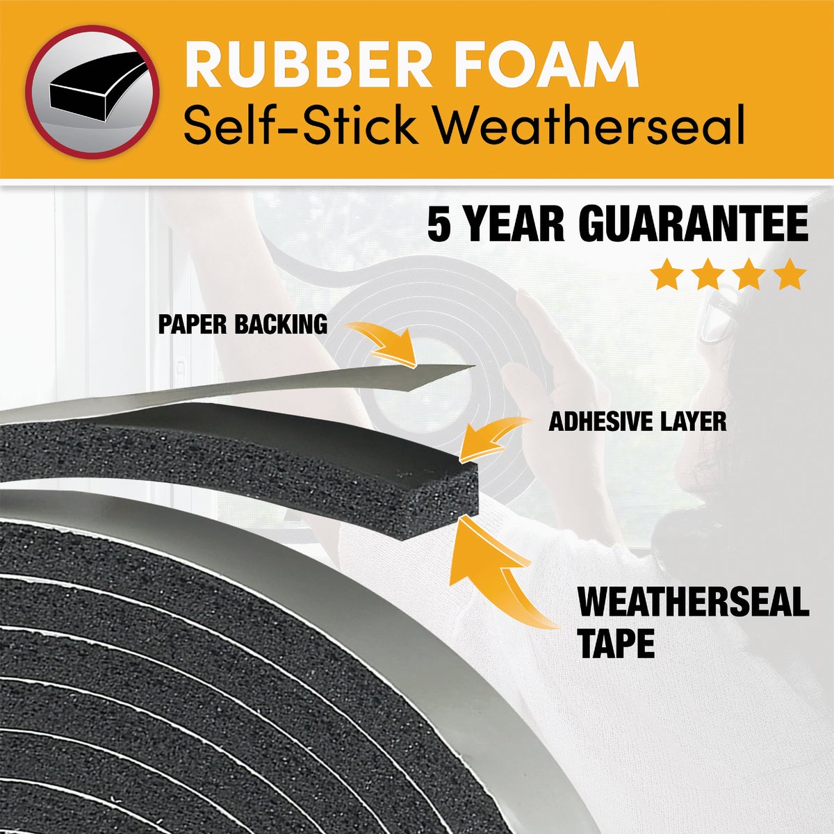 Frost King 3/8 In. Wide x 3/16 In. Thick x 10 Ft. Long Black Rubber Foam Weatherstrip Tape Image 2