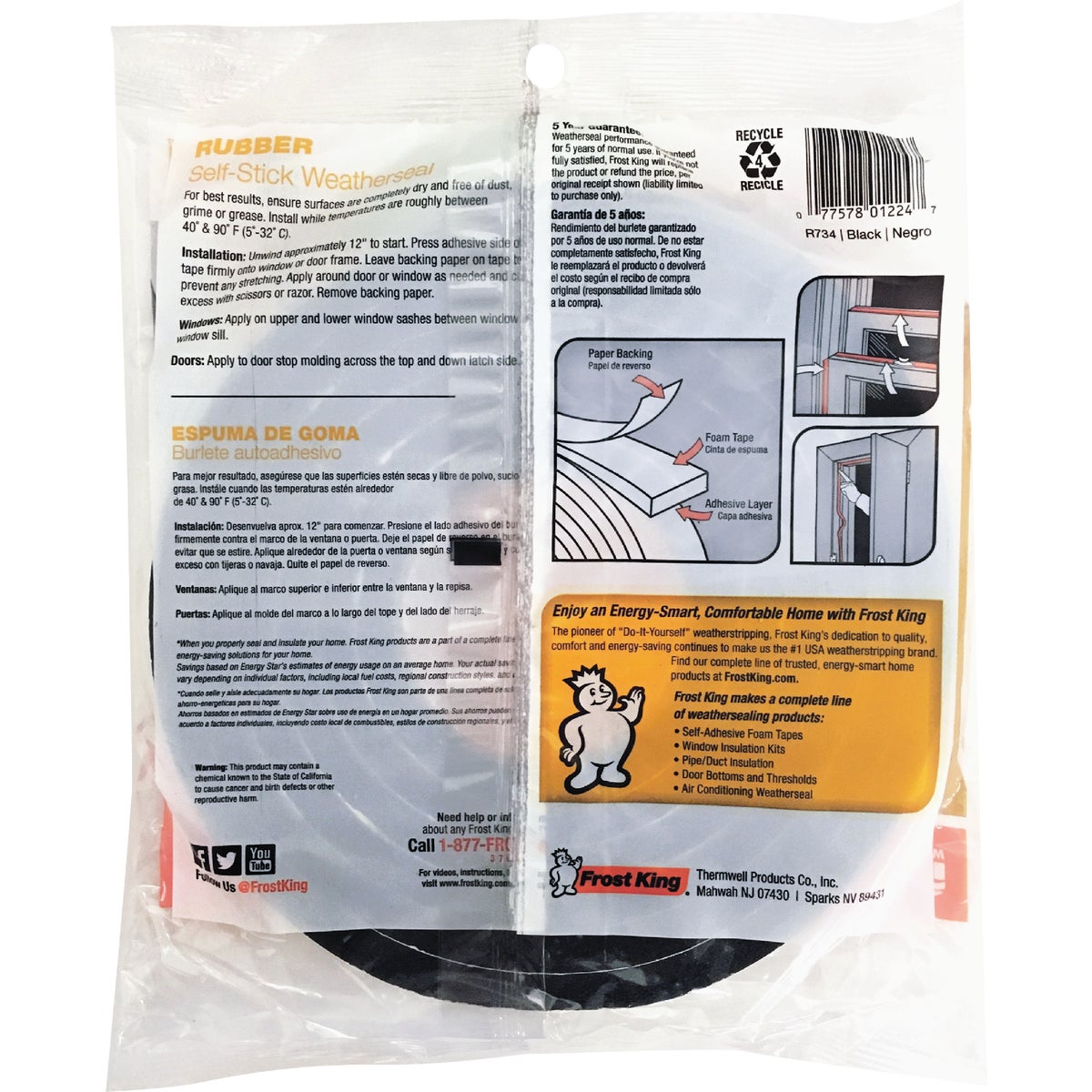 Frost King 3/4 In. W x 7/16 In. T x 10 Ft. L Black Rubber Foam Weatherstrip Tape Image 2