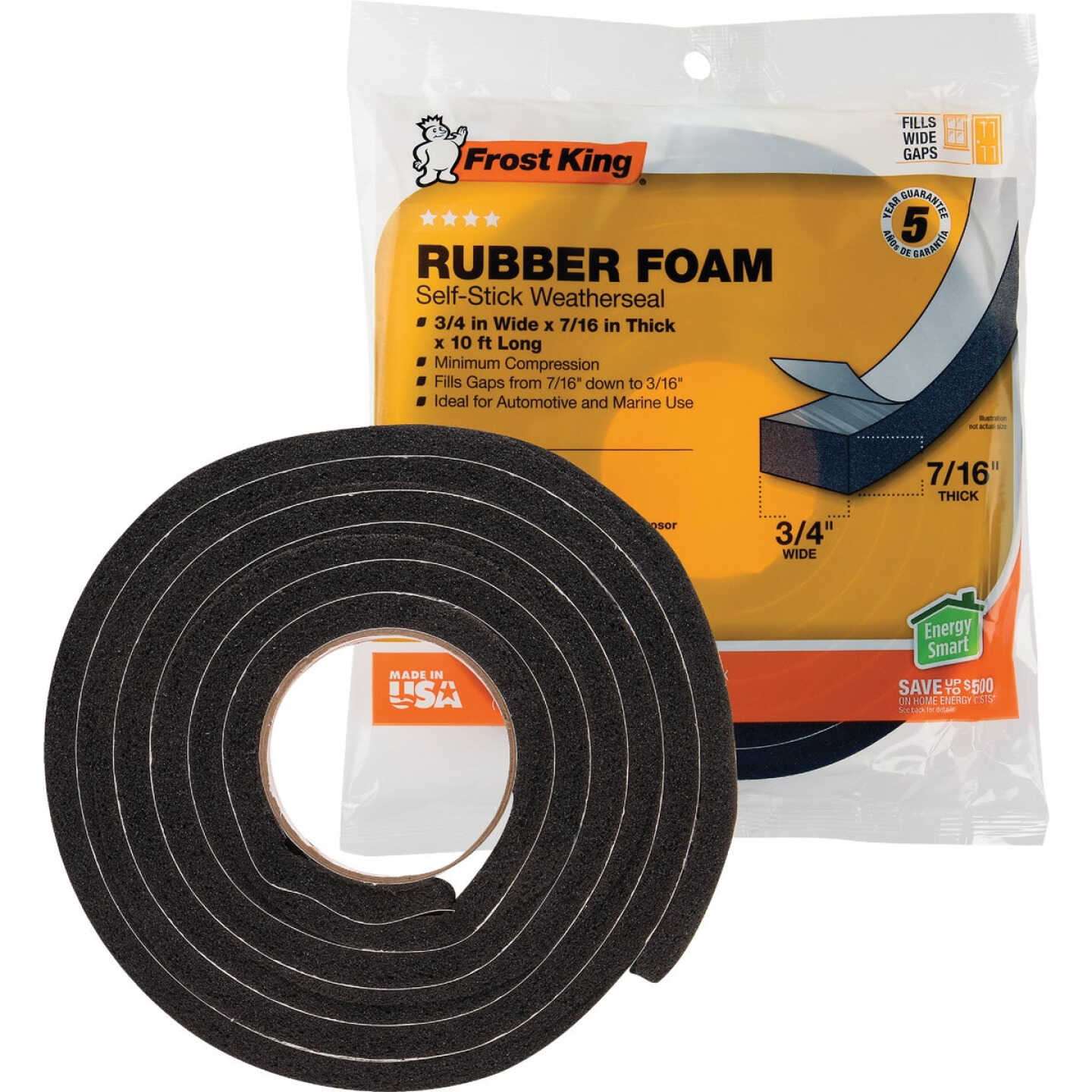 Frost King 3/4 In. W x 7/16 In. T x 10 Ft. L Black Rubber Foam Weatherstrip Tape Image 4