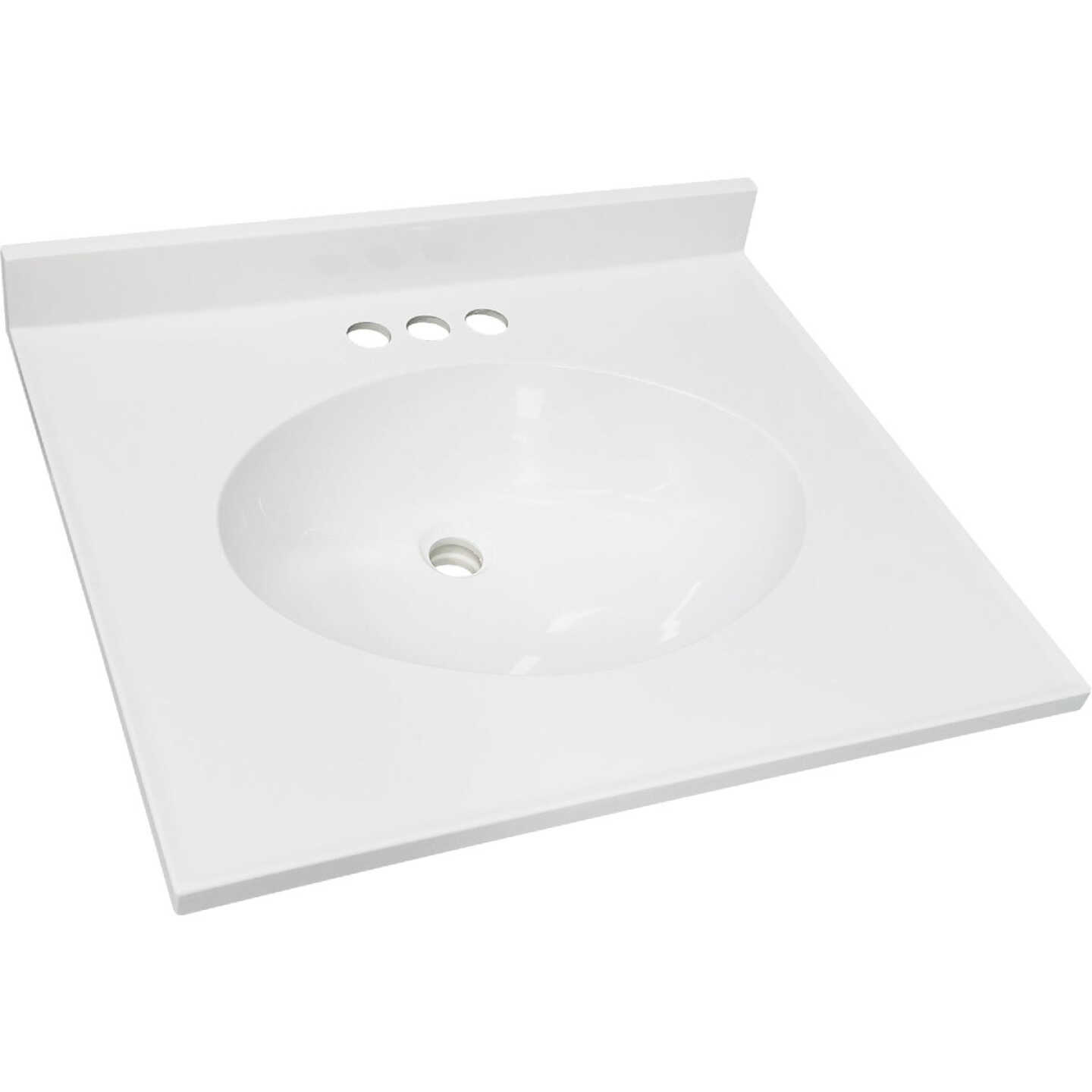 CraftMark 25 In. x 22 In. Cultured Marble Solid High Gloss White Vanity Top with Round Bowl Image 1