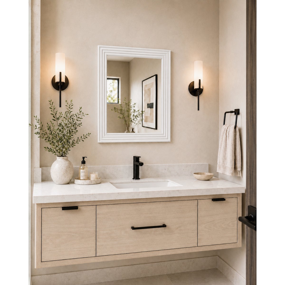 Renin Marion Square White 19 In. x 22 In. Fluted Frame Vanity Mirror Image 2